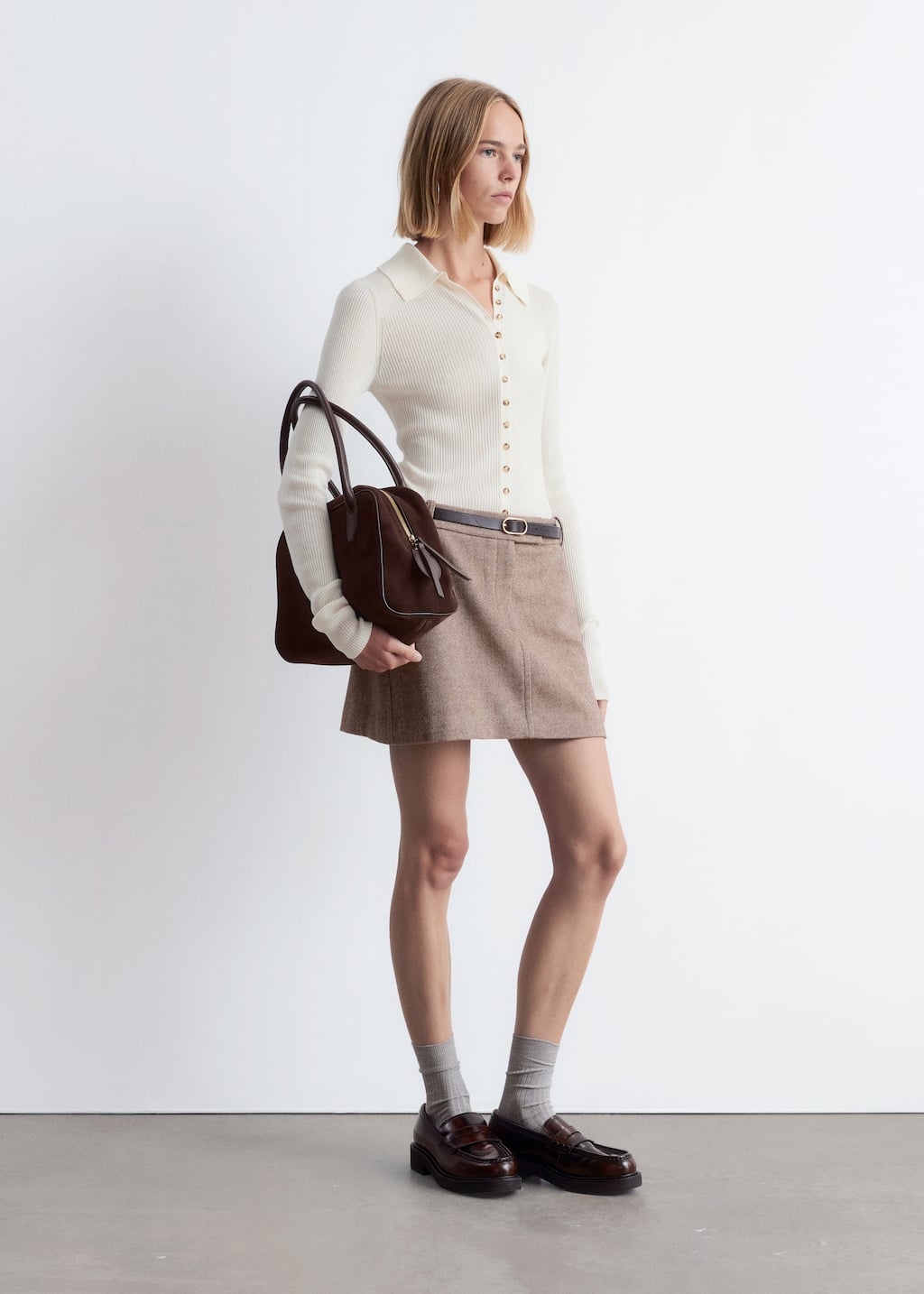 Image of Ribbed Button-Detail Top