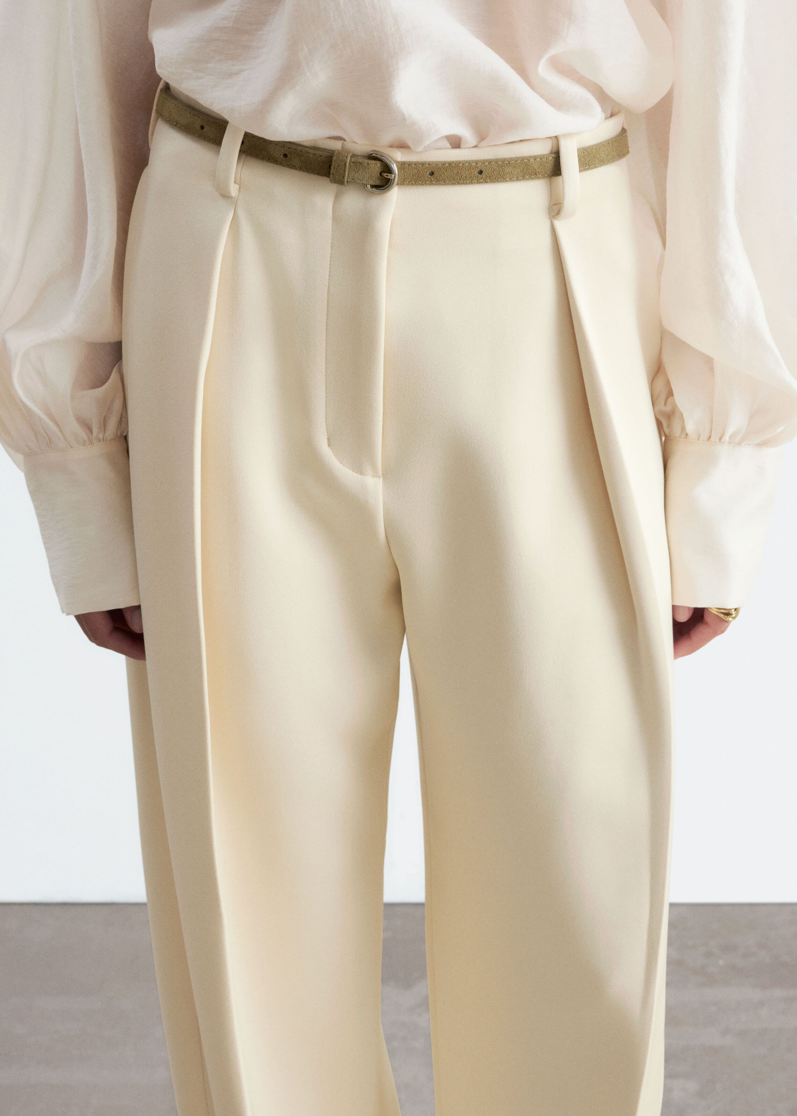 Sculptural Pleat Trousers - Cream - Lookbook