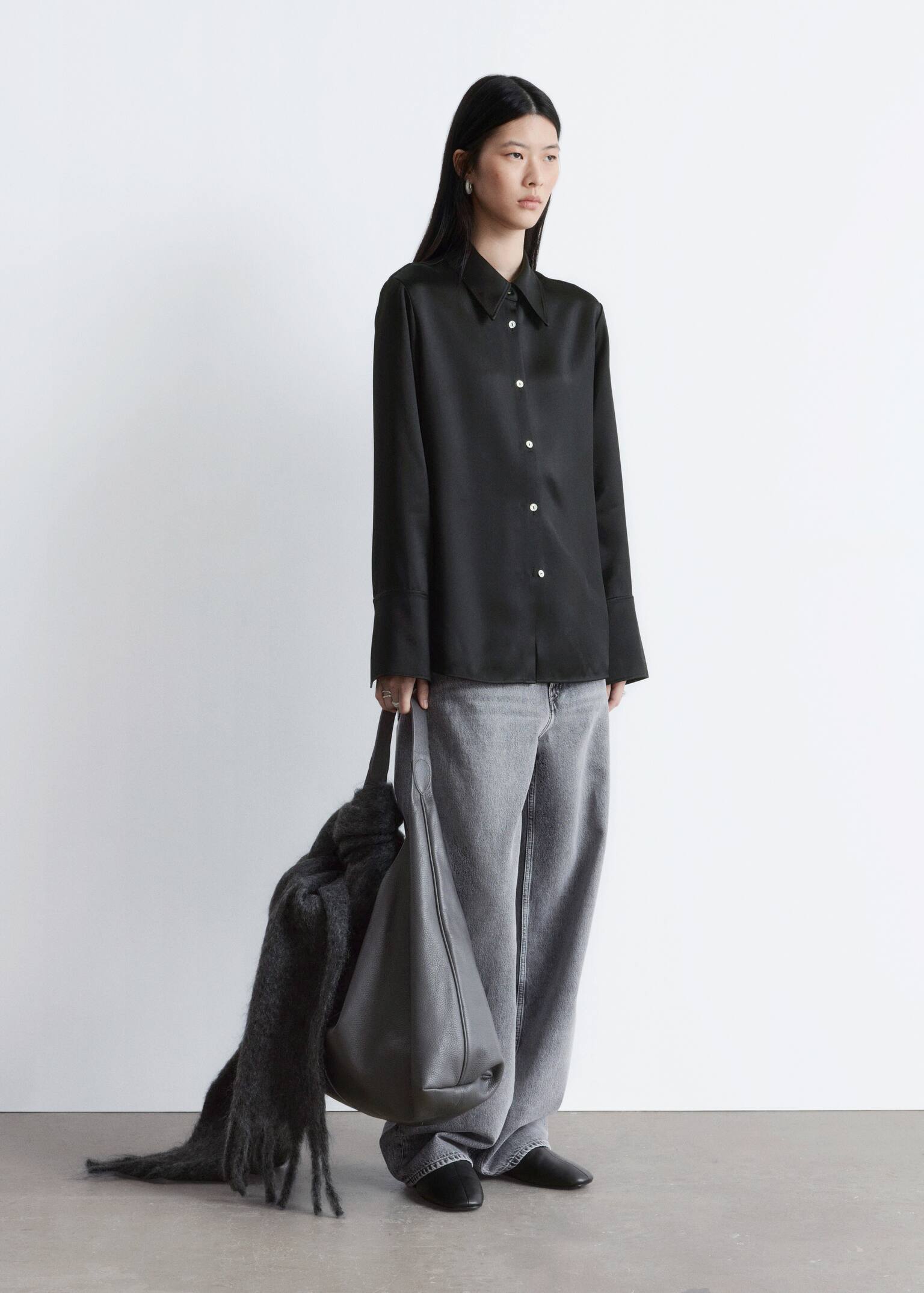 Satin Shirt - Black/Grey - 4