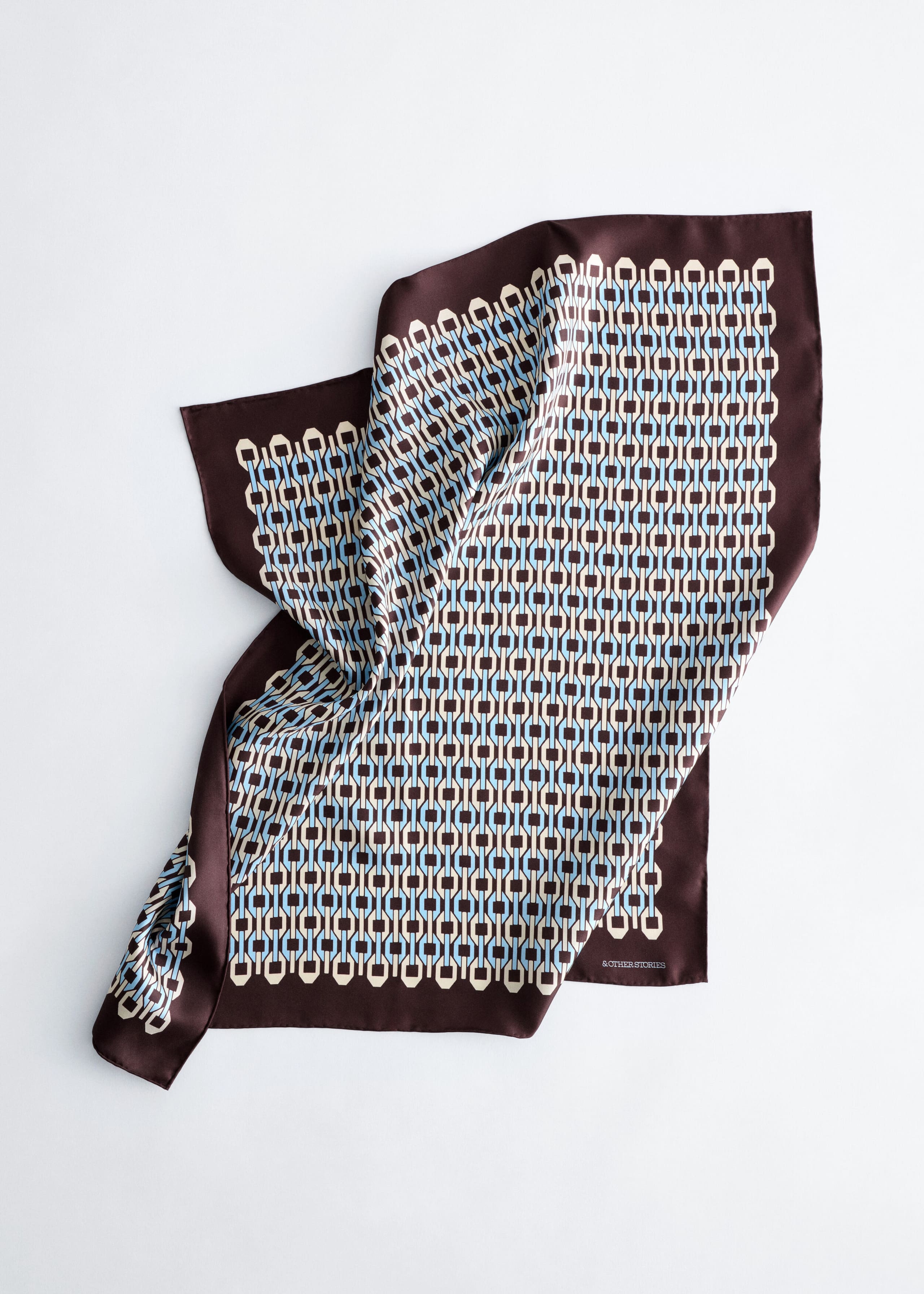 Printed Silk Scarf - Blue/Brown - Still Life