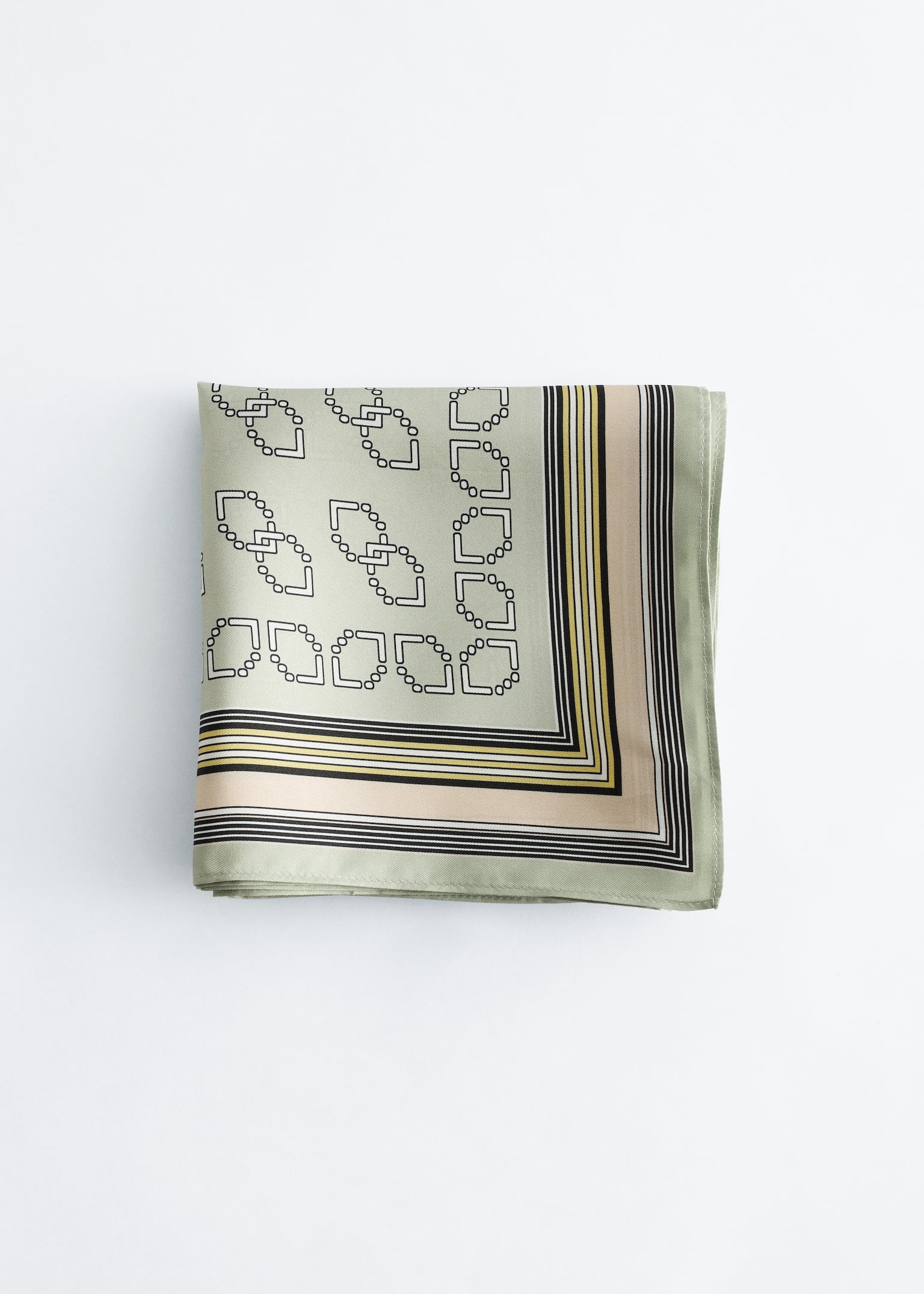 Graphic Print Silk Scarf - Light Green/Graphic Pattern/Brown/Graphic Pattern