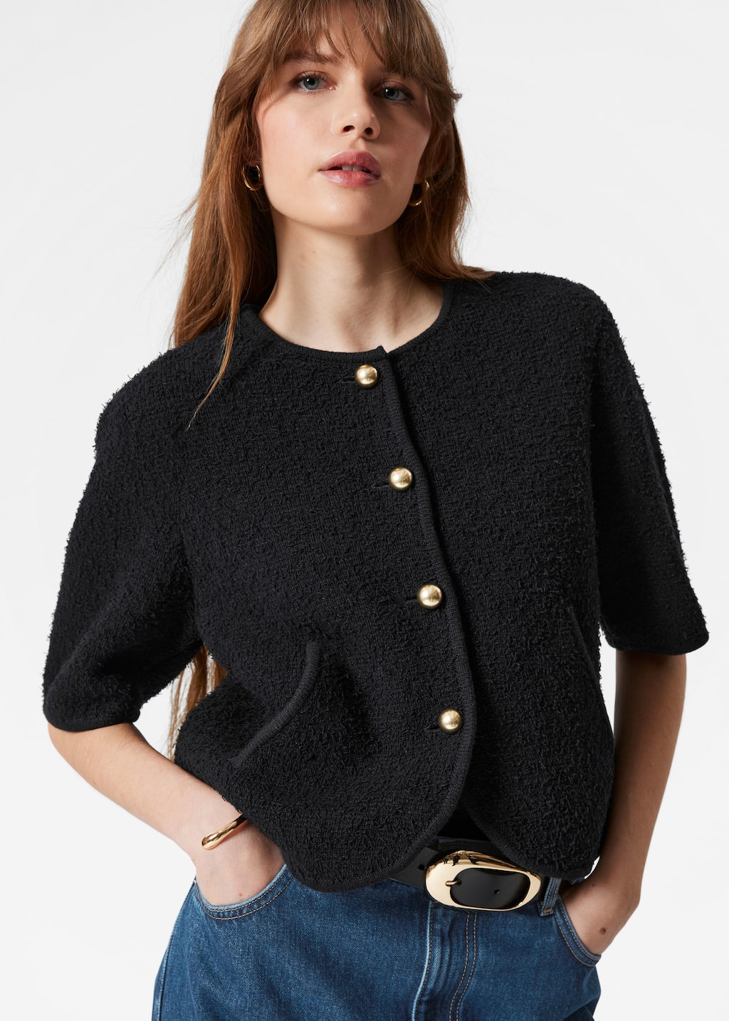 Image of Cardigan de manga corta texturizado