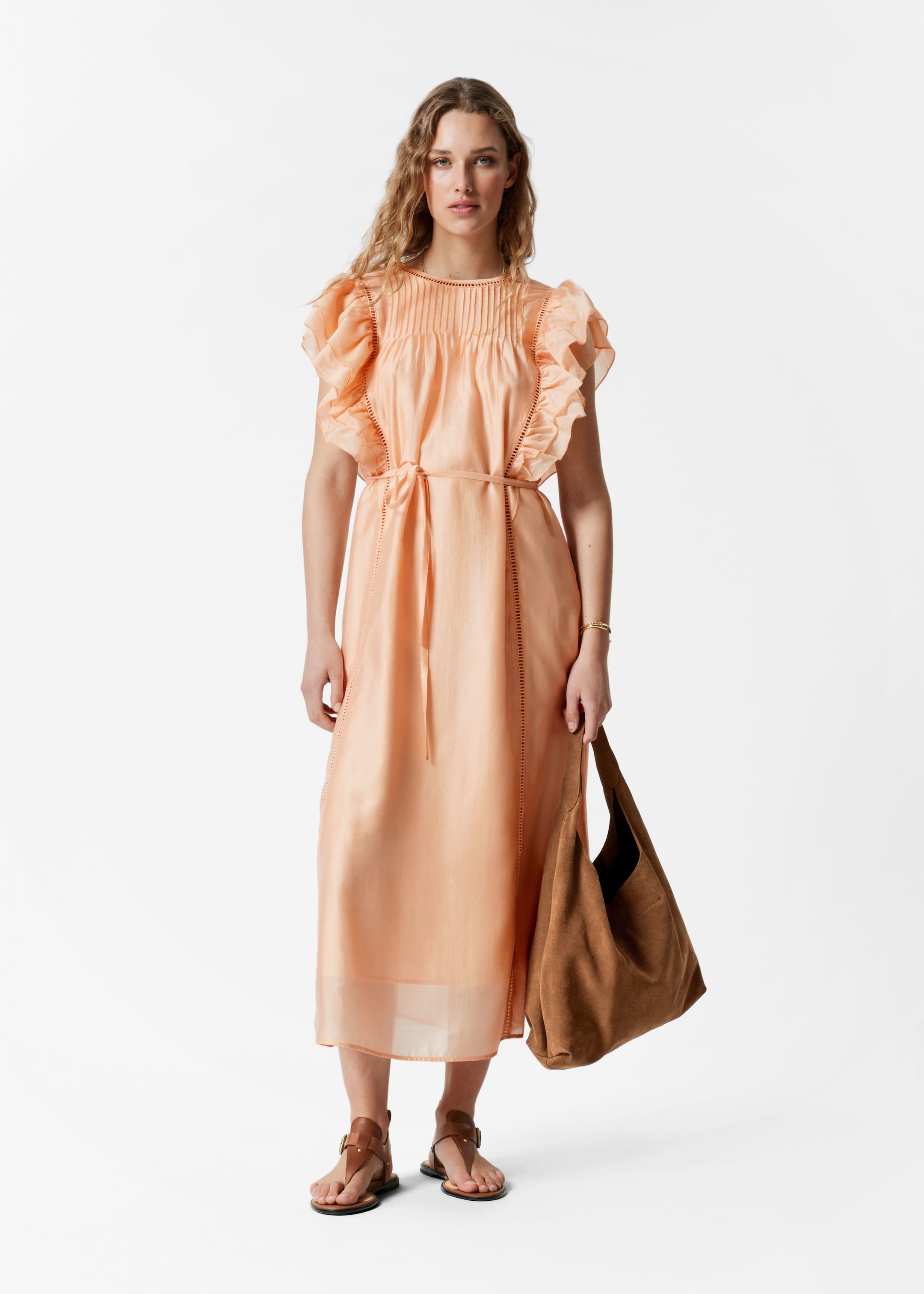 Se større billede: Midikjole med flæser - Fersken - DAME | H&M DK 1