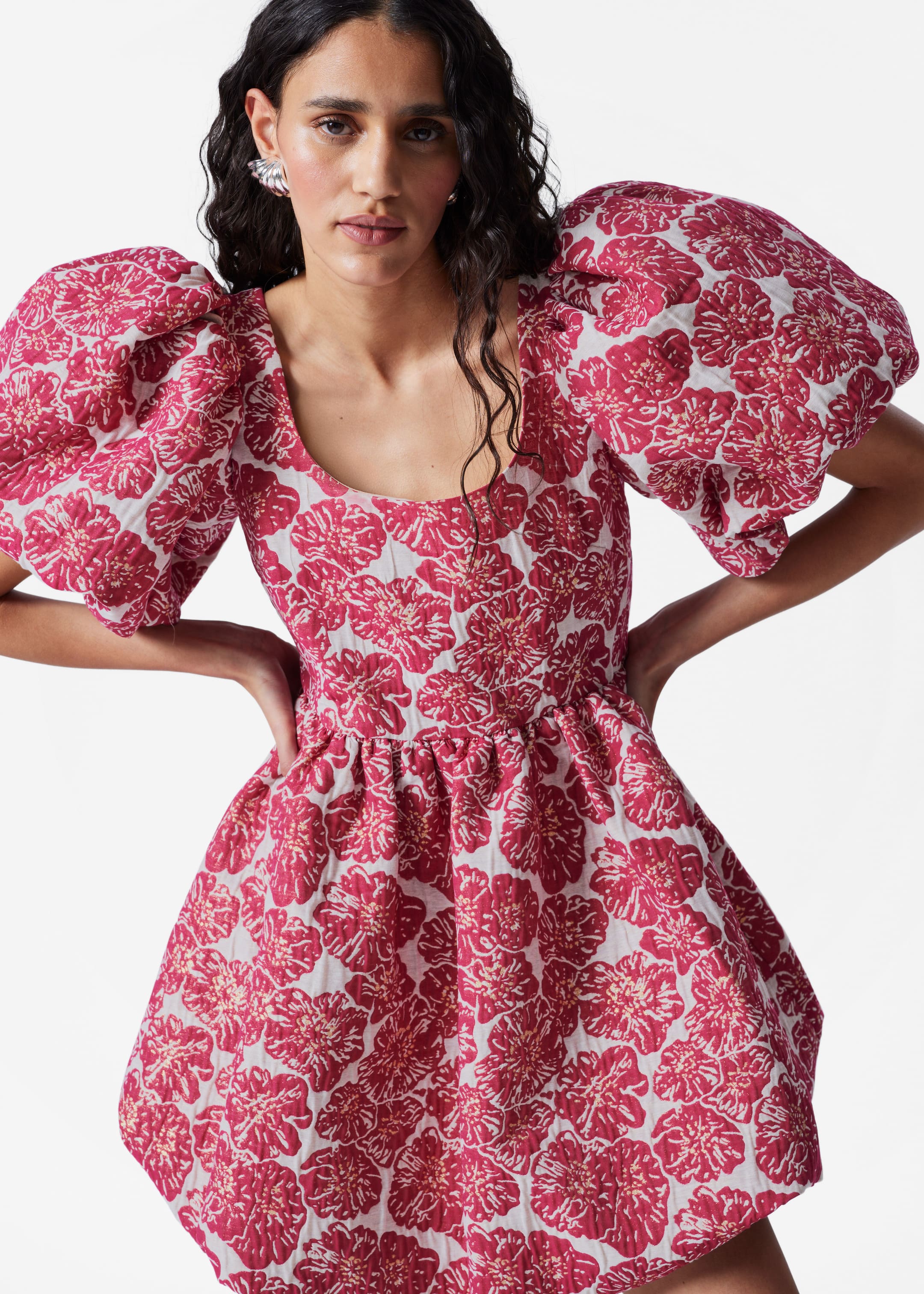 Visualizza immagine più grande: Mini abito con maniche a palloncino - Rosa scuro/Bianco - DONNA | H&M IT 2