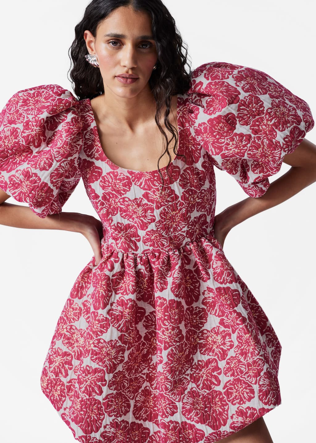 Image of Balloon-Sleeve Mini Dress