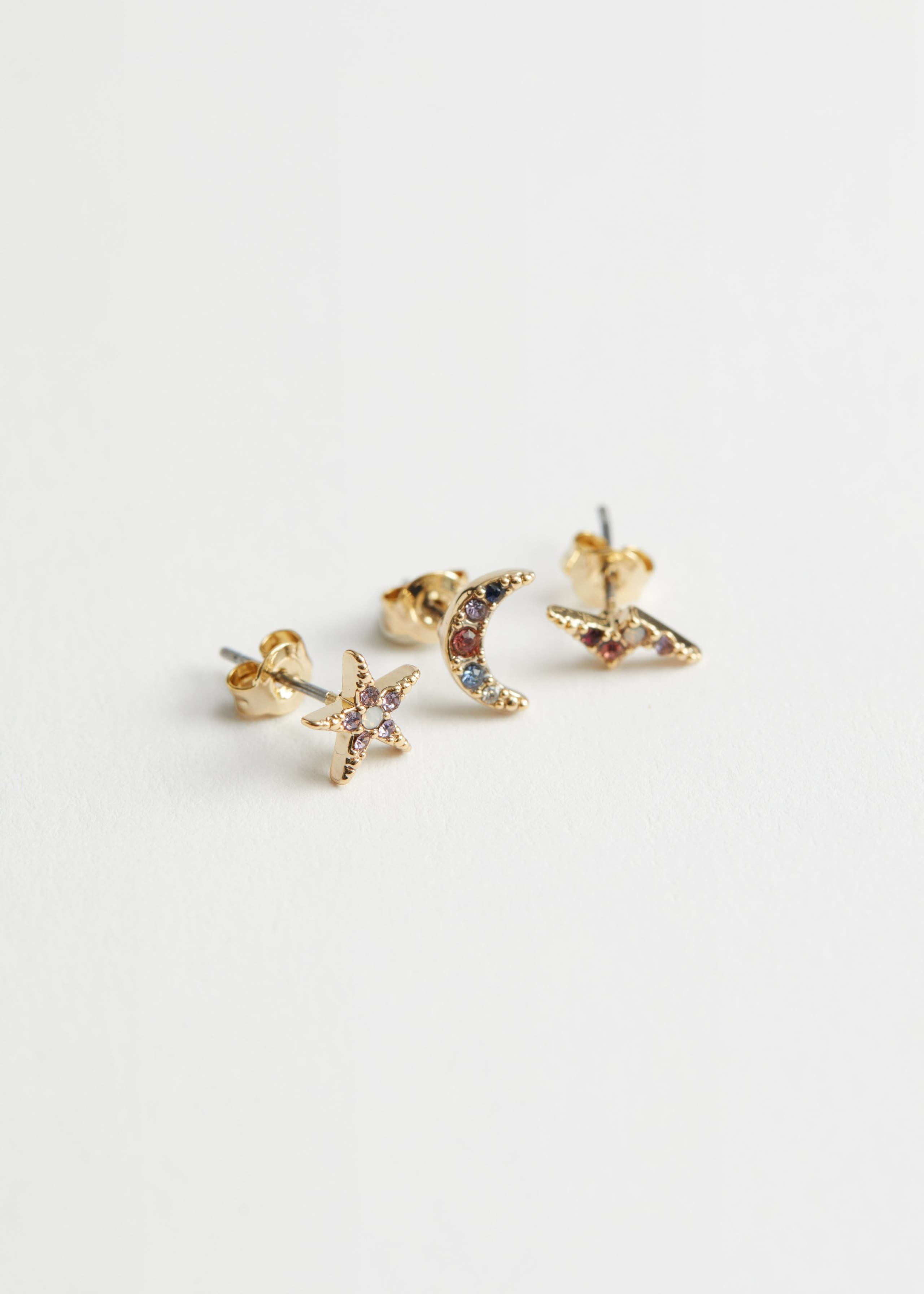 Encrusted Stud Earrings Set - Gold - Bodegón