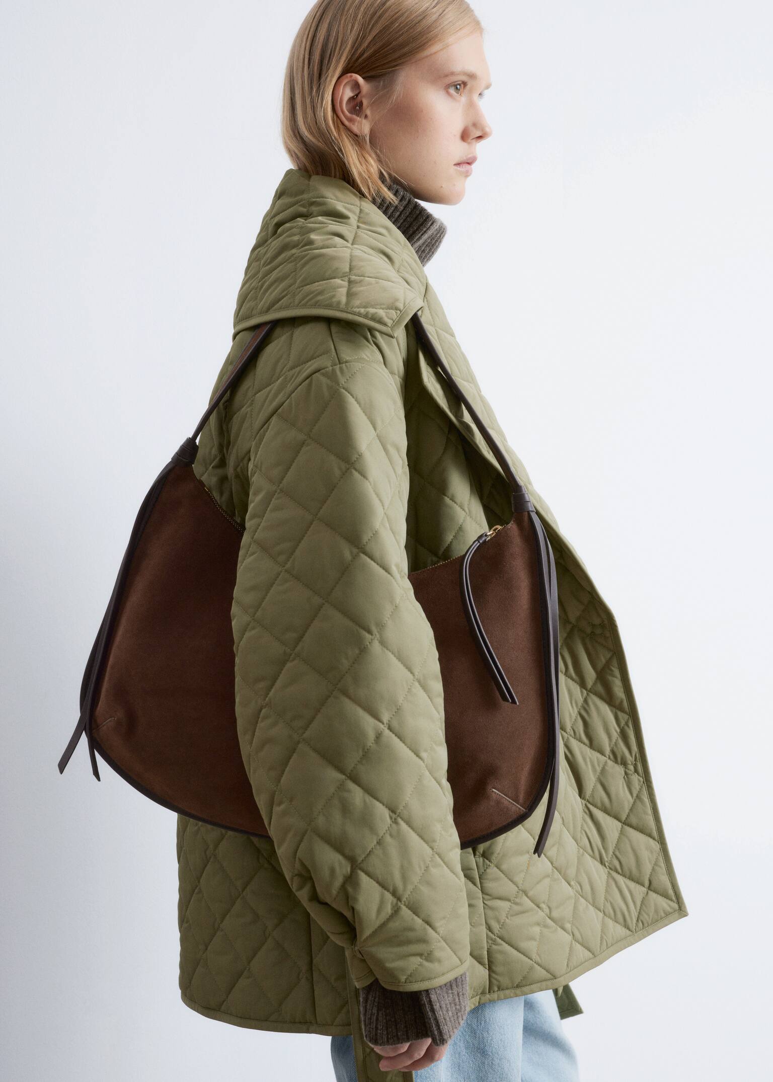 Borsa tote in pelle scamosciata con frange - Dark Brown/Nero