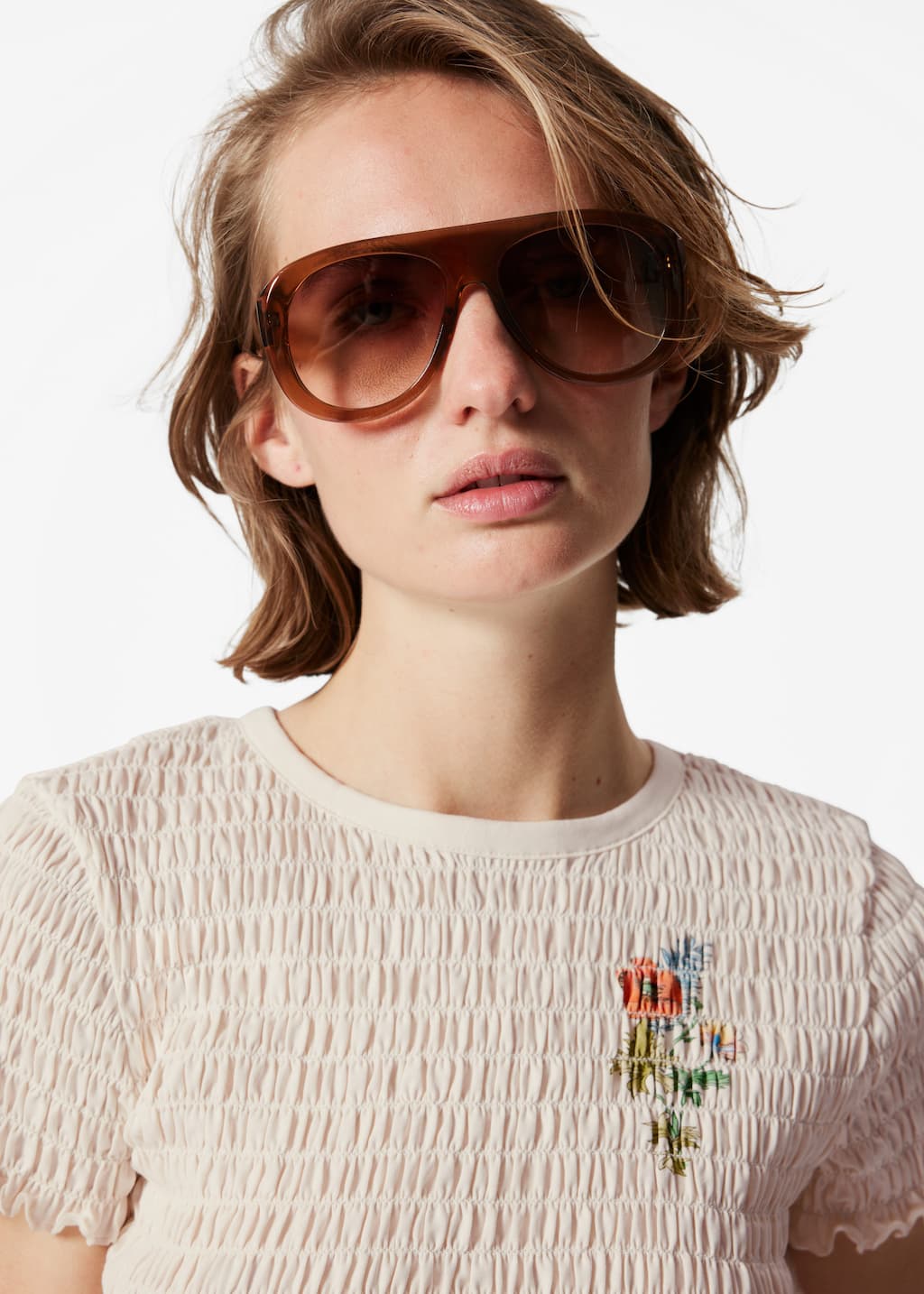 Smocked T-Shirt - Orange - Lookbook