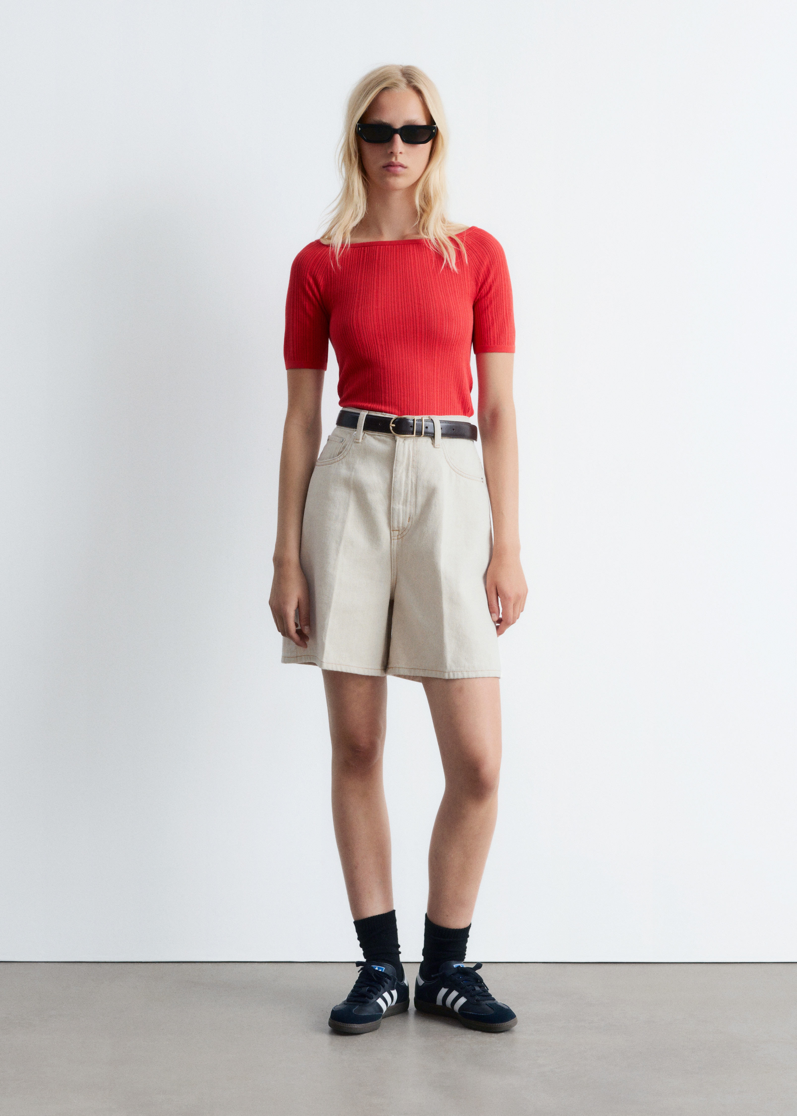 Rib-Knit Off-Shoulder Top - Rød