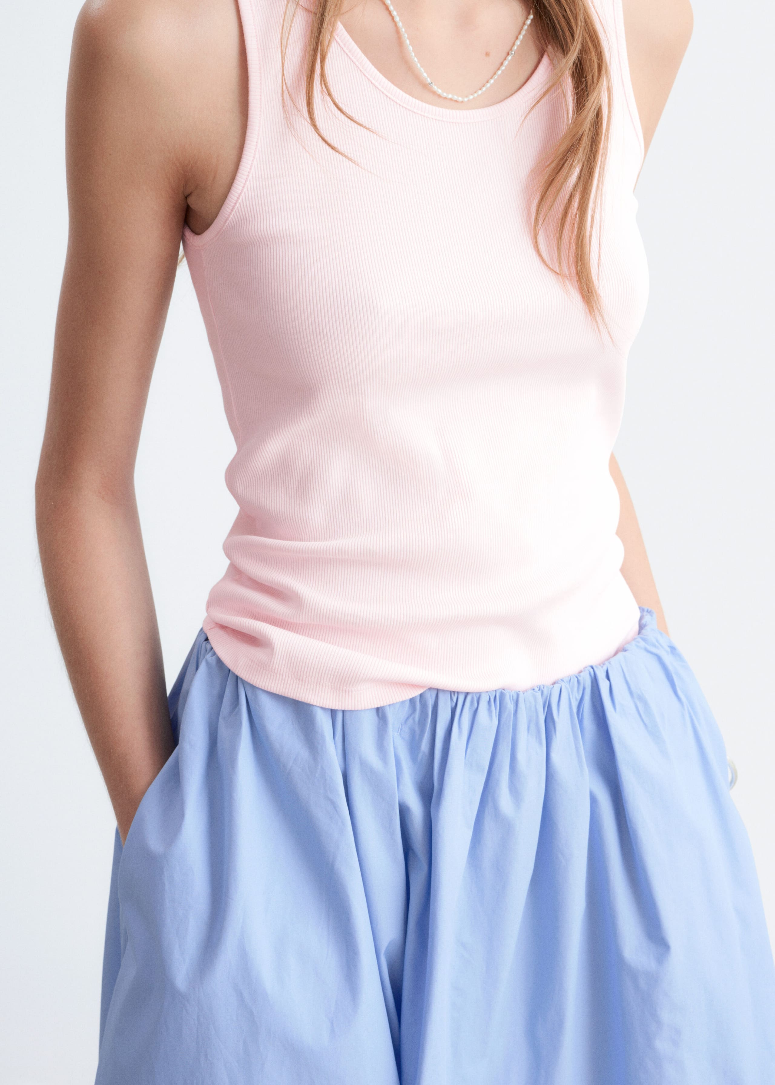 Cotton Midi Skirt - Light Blue - Lookbook