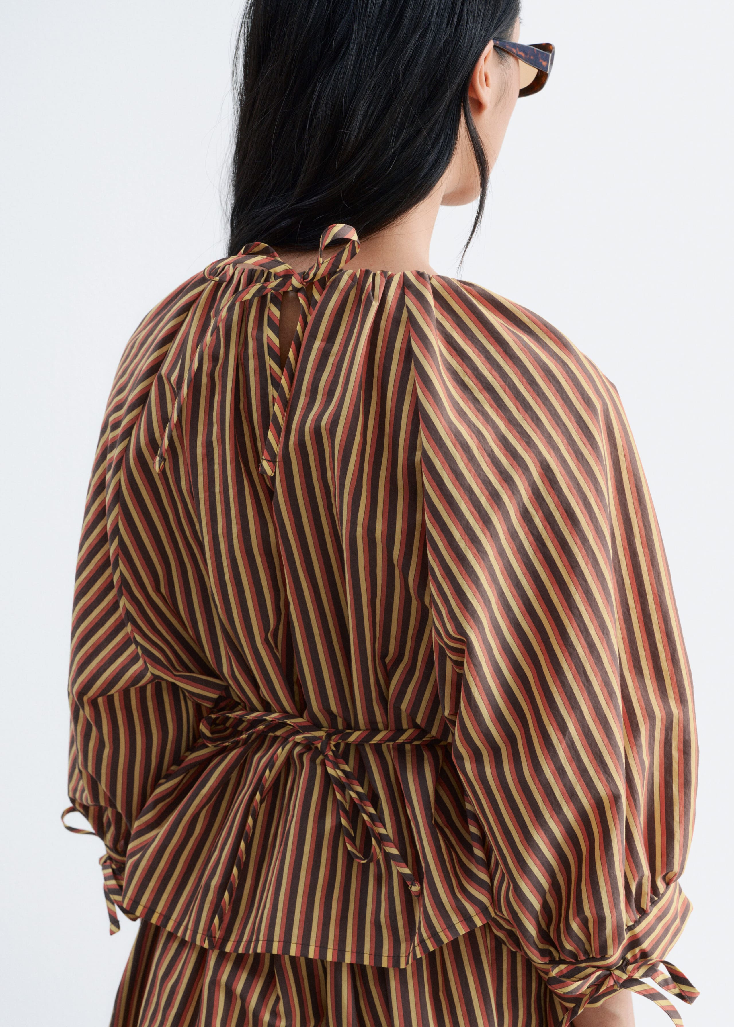 Blouse à cordons de serrage aux poignets - Brun/Rayé - Lookbook