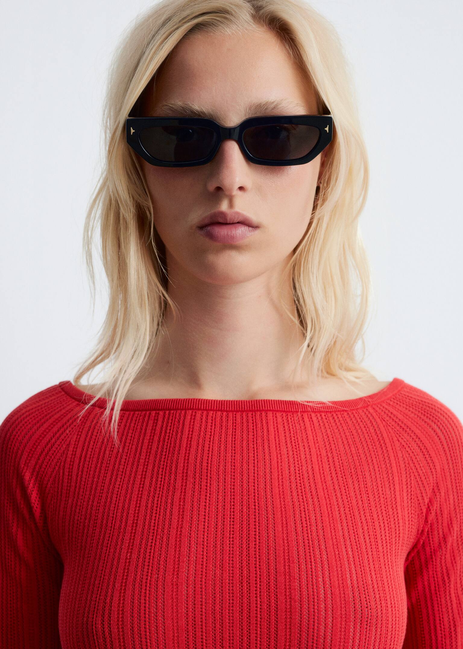 Rib-Knit Off-Shoulder Top - Rød - 3