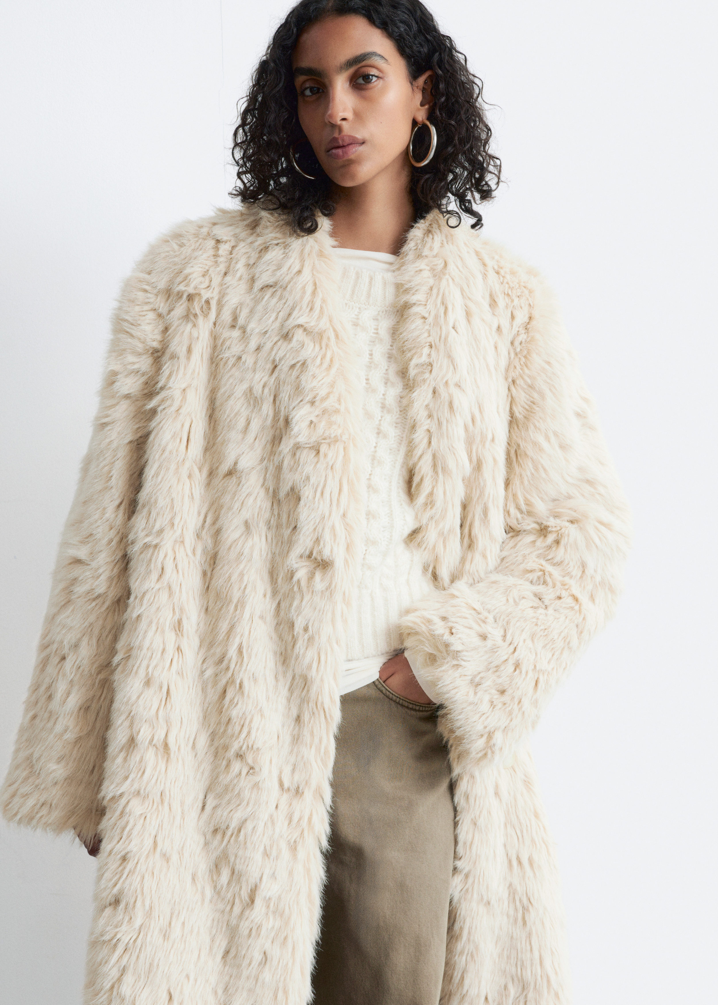 Faux Fur Midi Coat - Dusty white - Coats - & Other Stories US