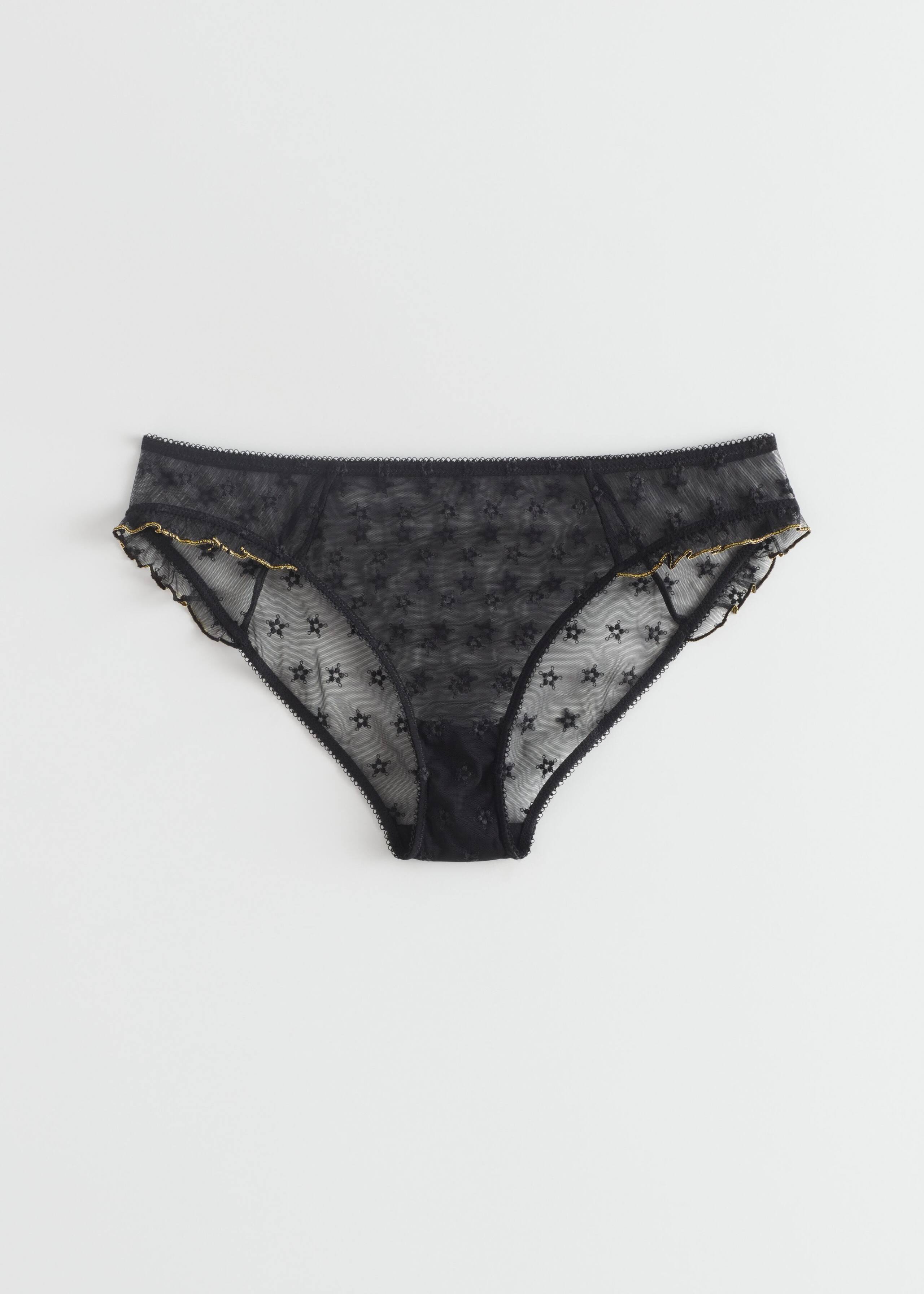 Ruffle Trim Lace Briefs - Black - Natura morta