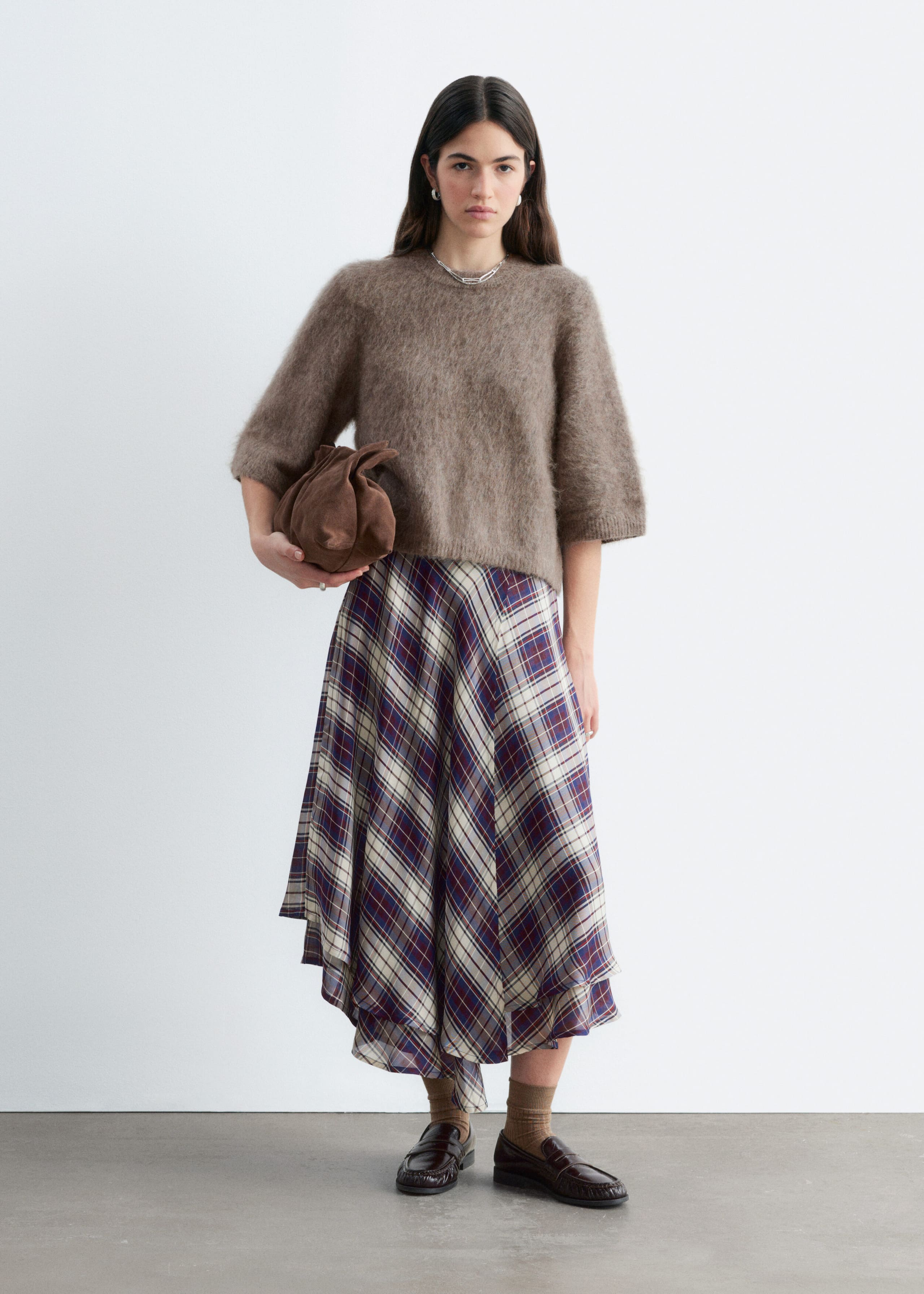 Mohair-Blend Knitted T-shirt - Brown - Lookbook