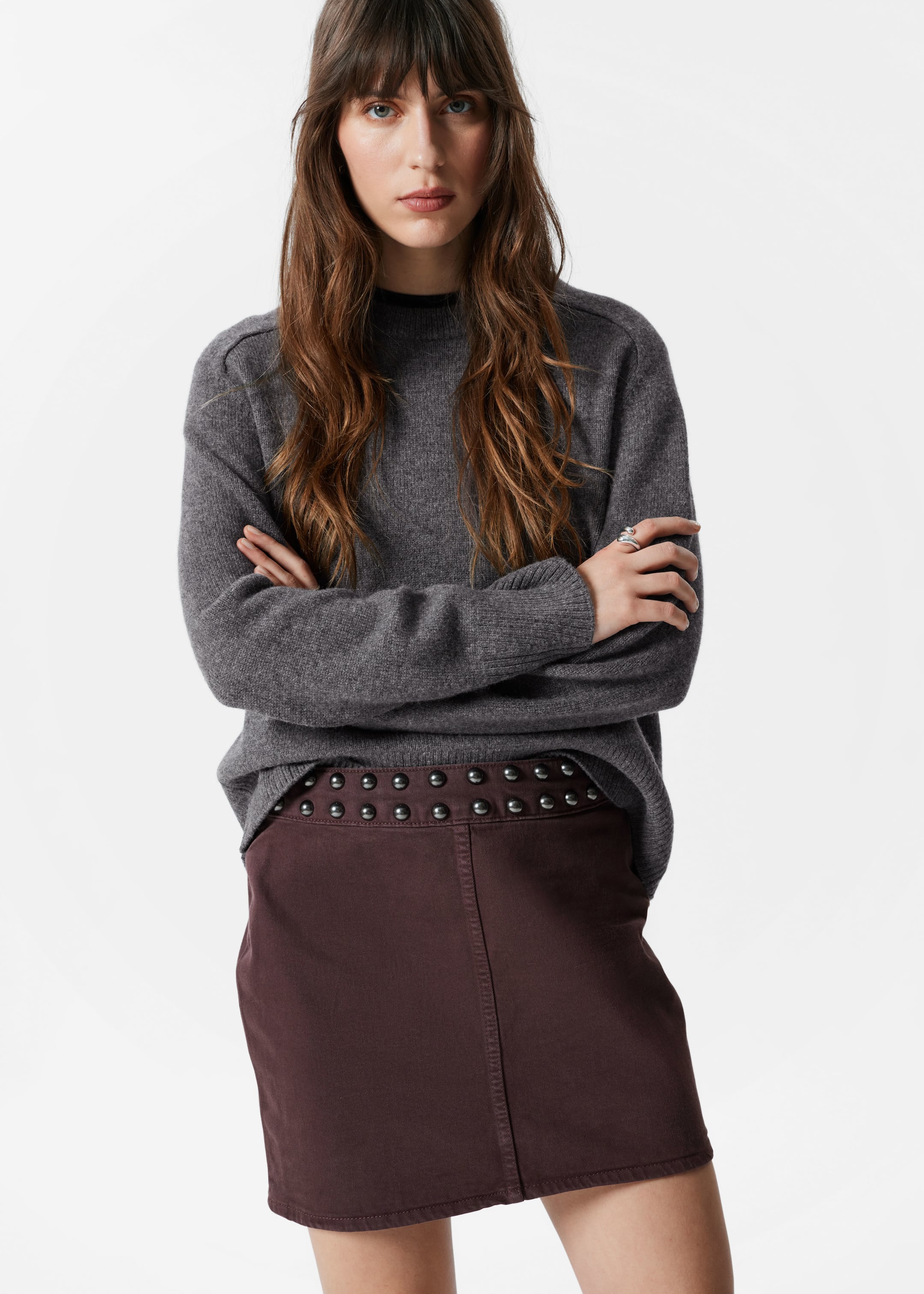Visualizza immagine più grande: Minigonna borchiata - Marrone scuro - DONNA | H&M IT 1
