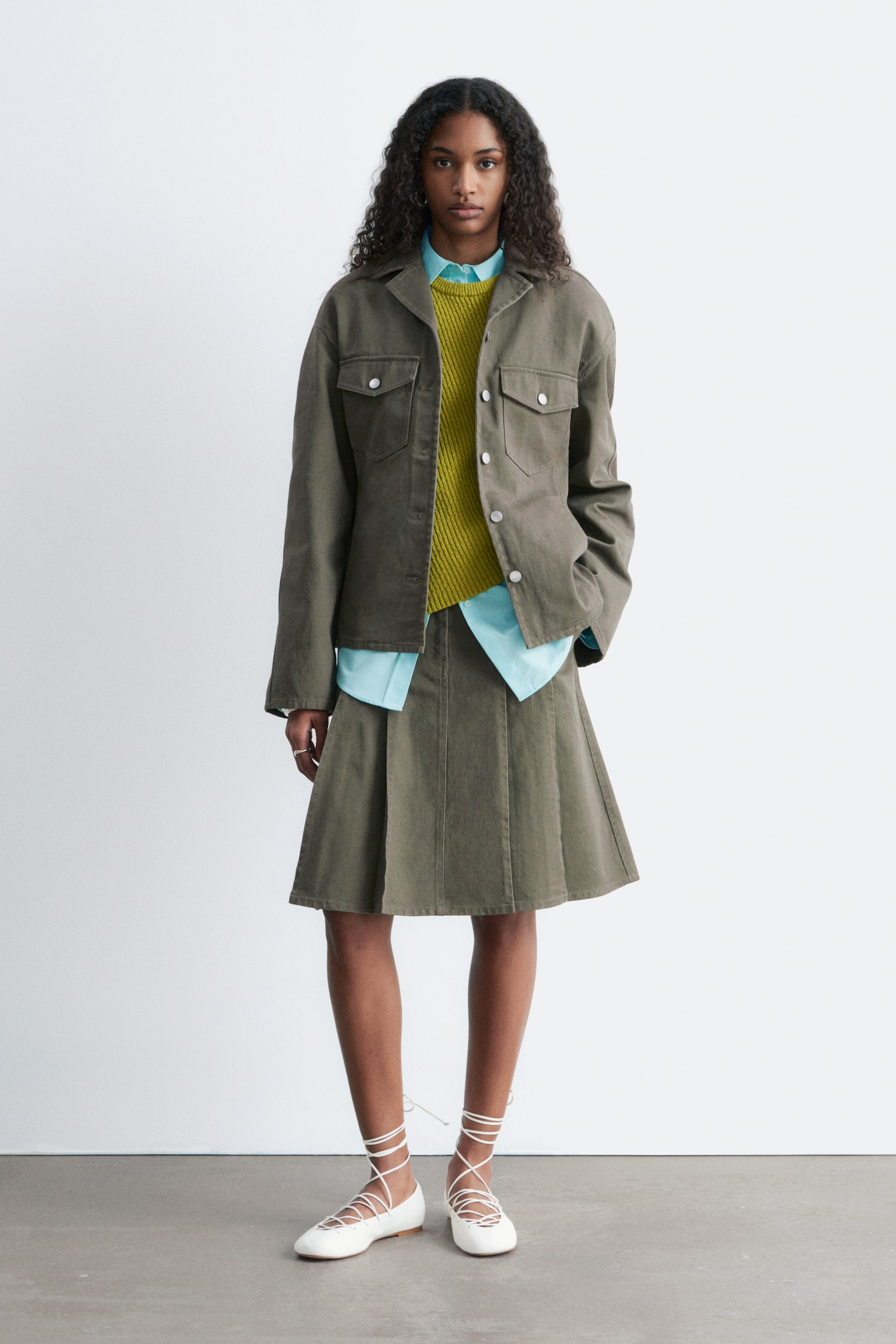 Taps toelopend katoenen jack - Kakigroen - 1