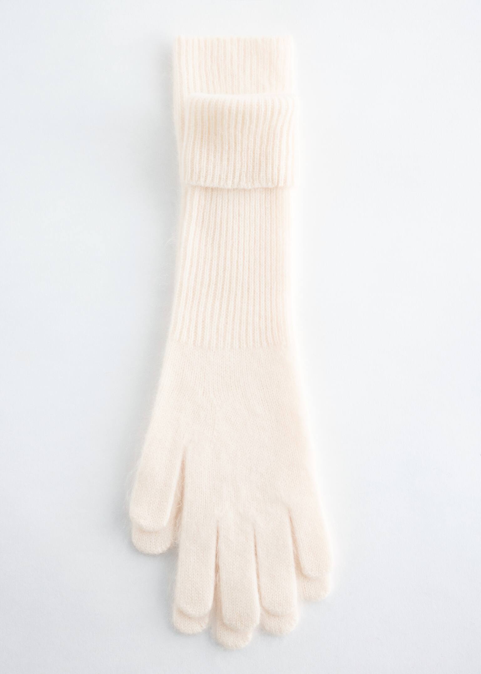 Knitted Brushed Cashmere Gloves - Cream - 3