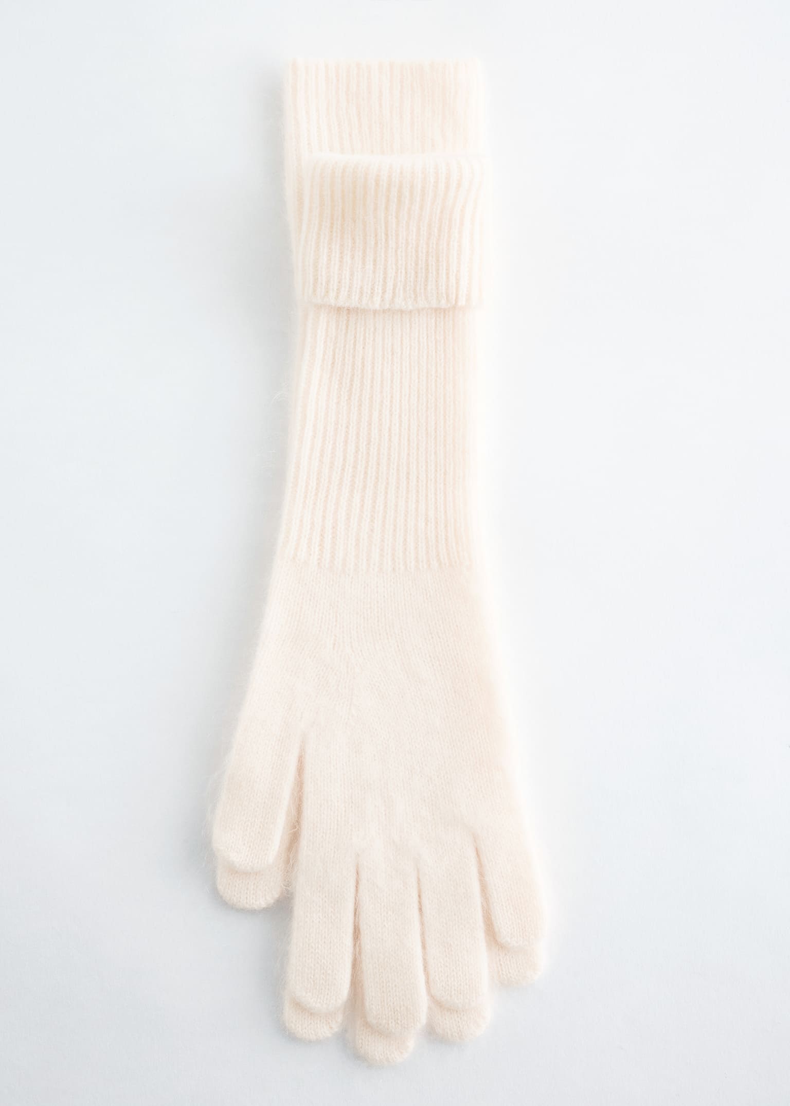Knitted Brushed Cashmere Gloves - Cream - 2