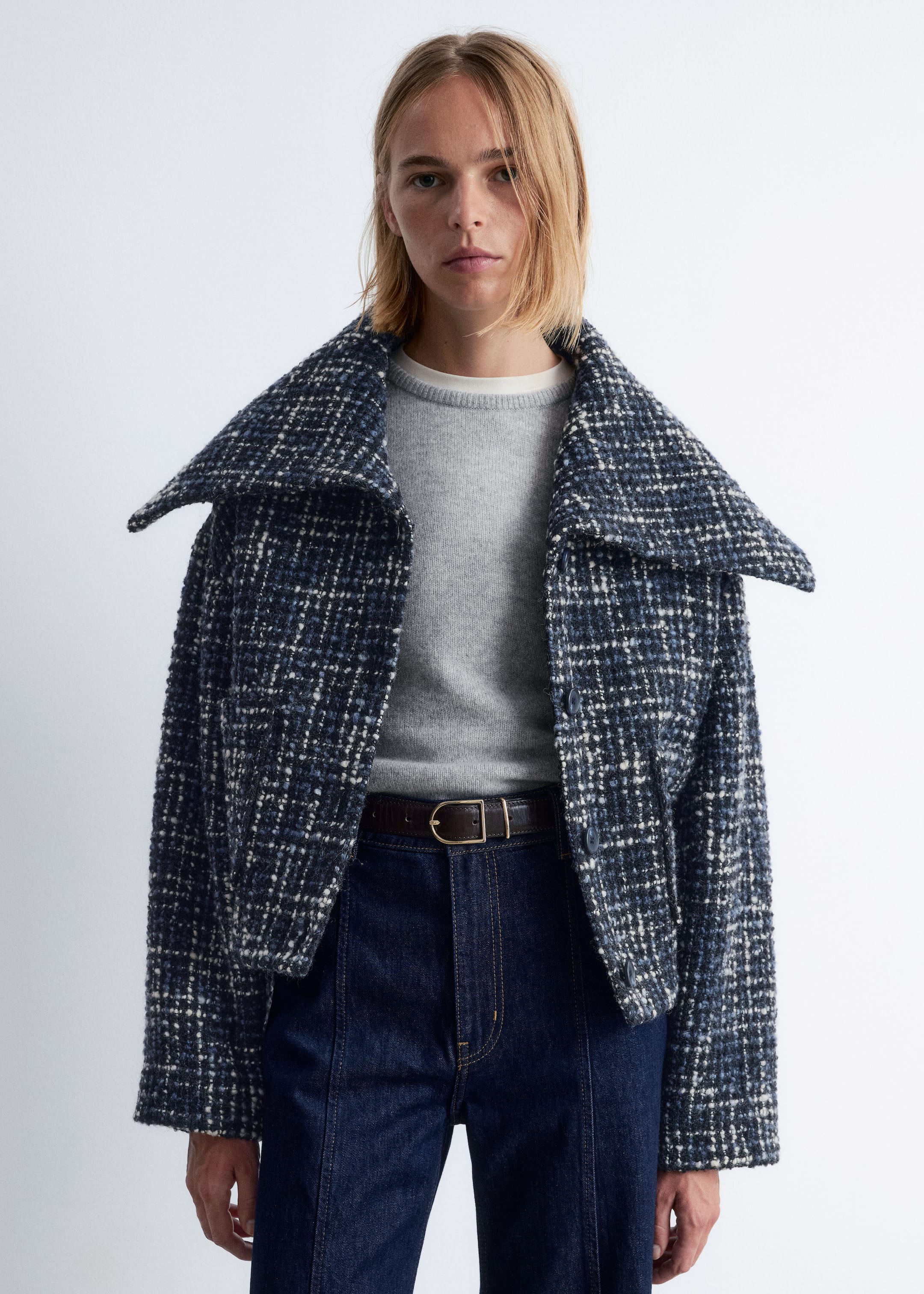 Ver imagen más grande: Chaqueta recortada de lana - Negro/Azul - MUJER | H&M ES 3