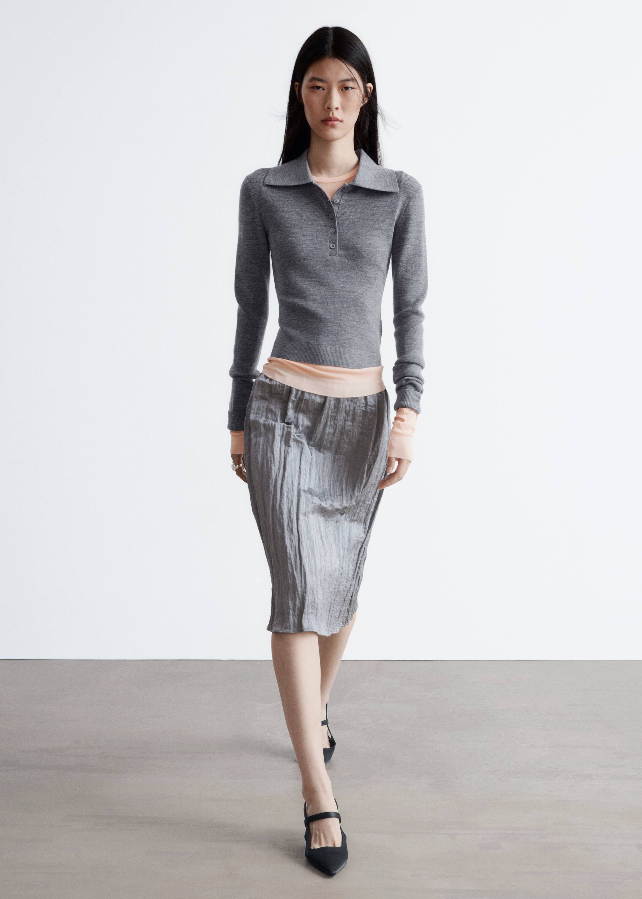 Преглед на по-голямо изображение: Поло топ от рипсено плетиво от мериносова вълна - сив меланж - ЖЕНИ | H&M BG 2