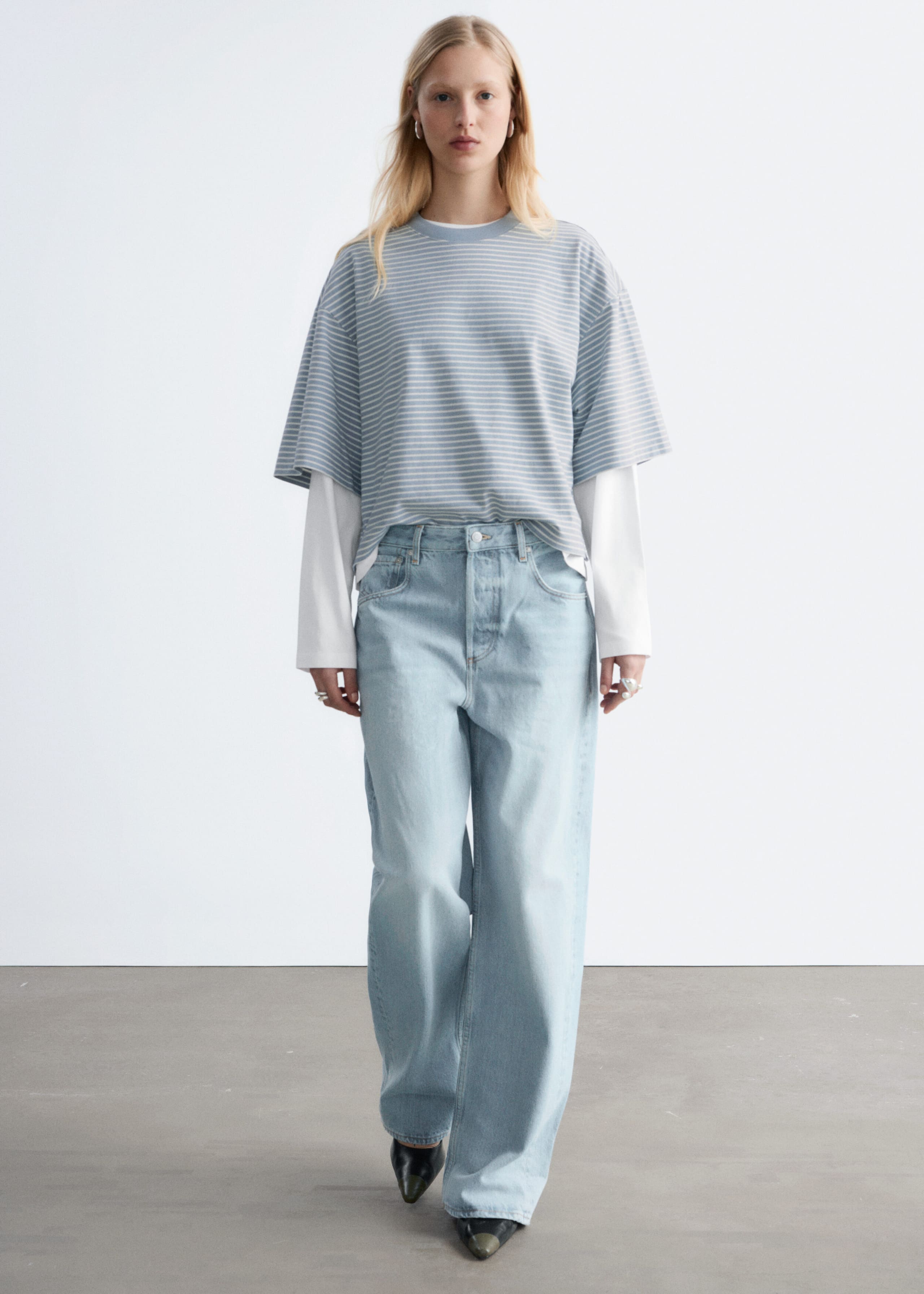 Image of Oversized Striped Cotton T-Shirt