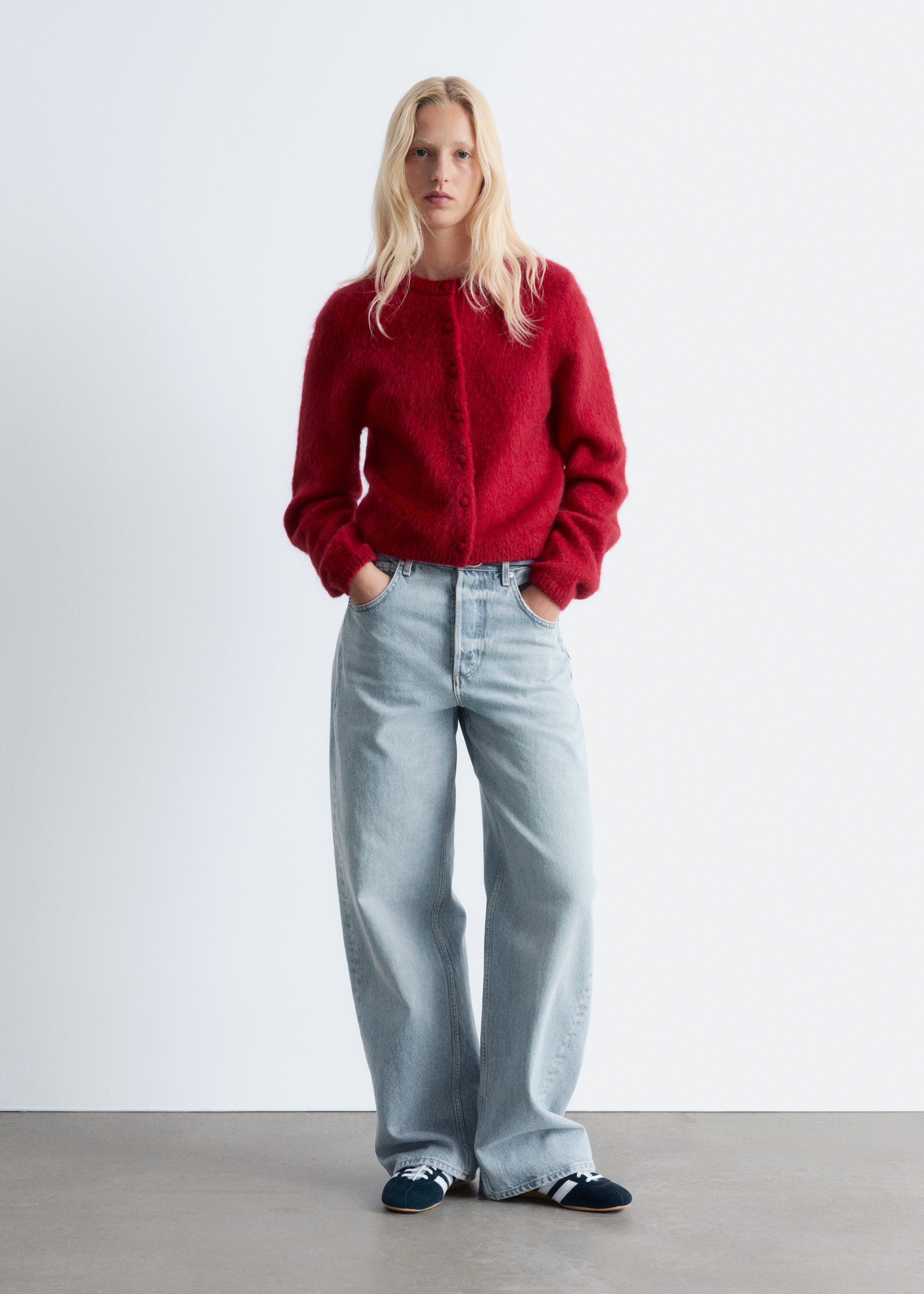 Brushed Knitted Cardigan - Červená/Černá/Hnědá