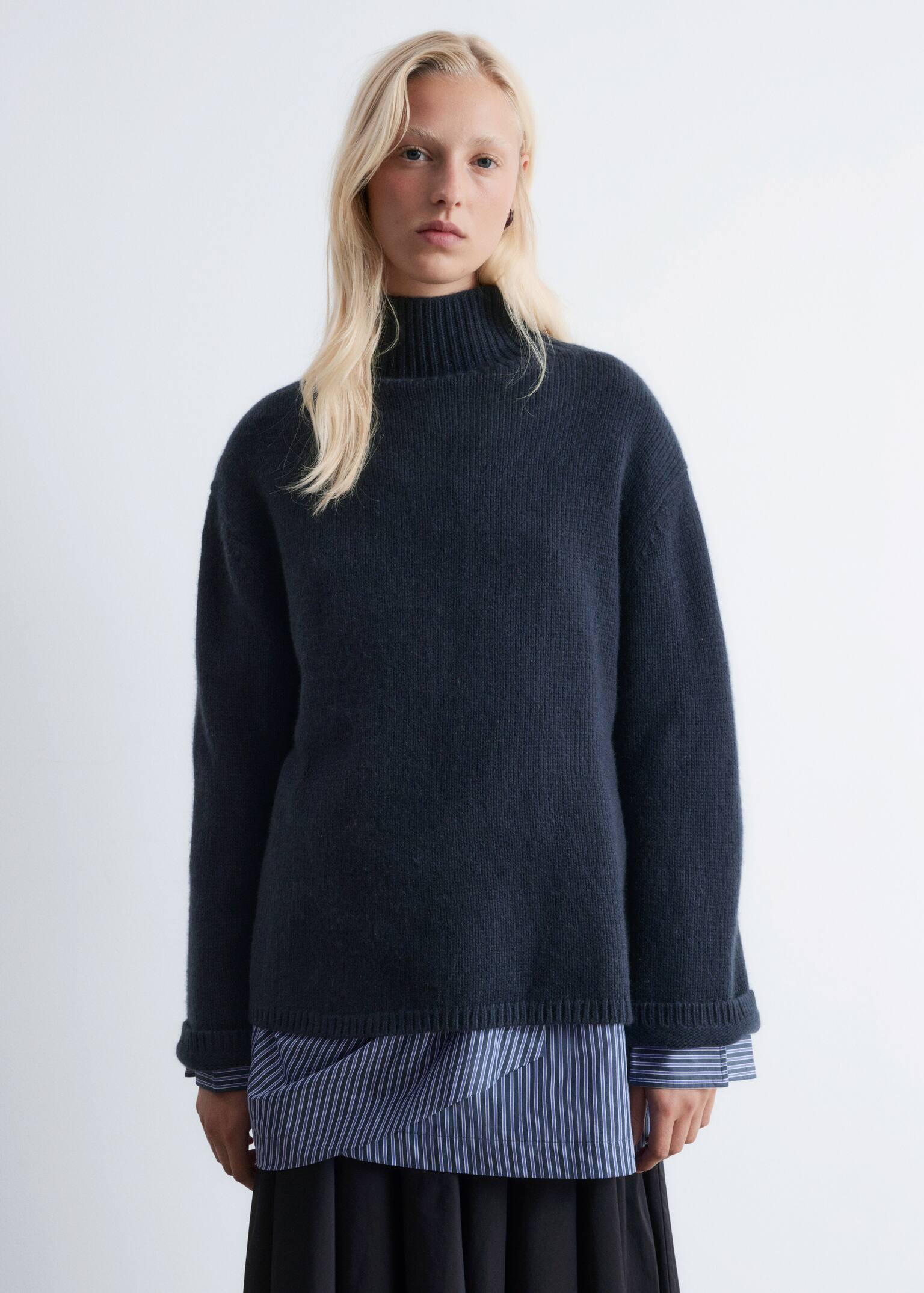 Cashmere-Blend Turtleneck Jumper - Navy/Mole