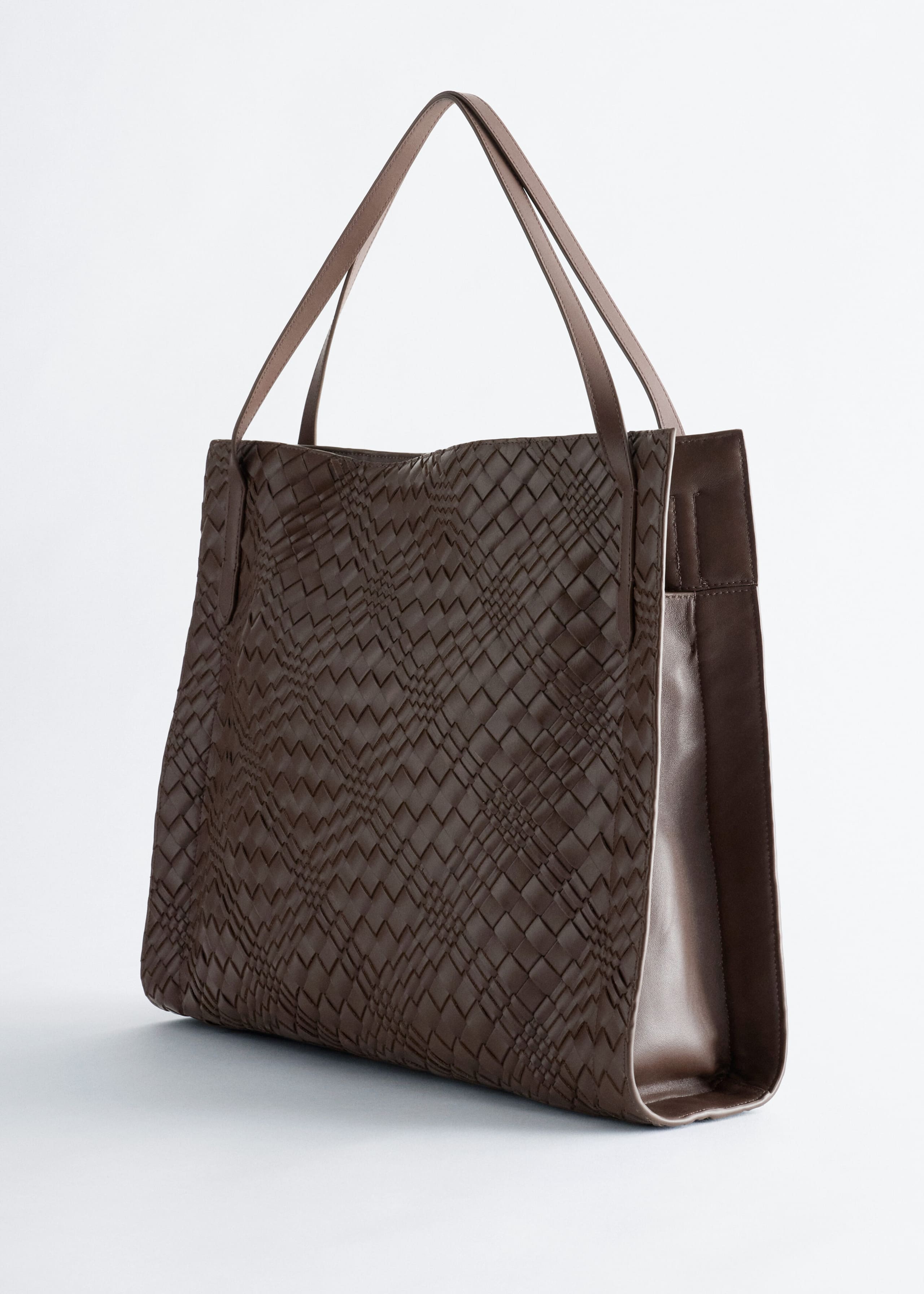 Open Braided Leather Tote - Black - Still Life
