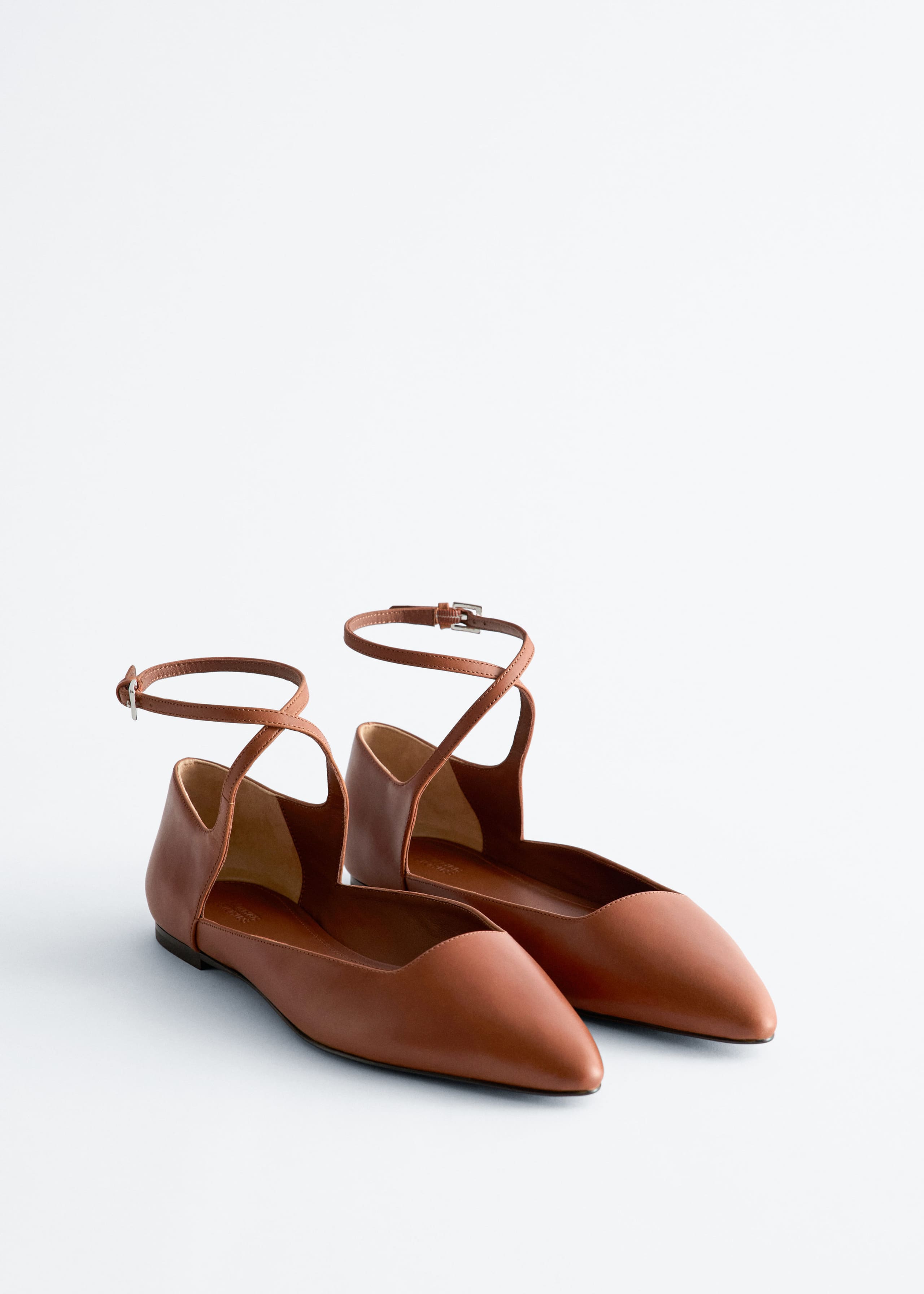 Leather Cross-Strap Ballet Flats - Cognac Brown - Still Life