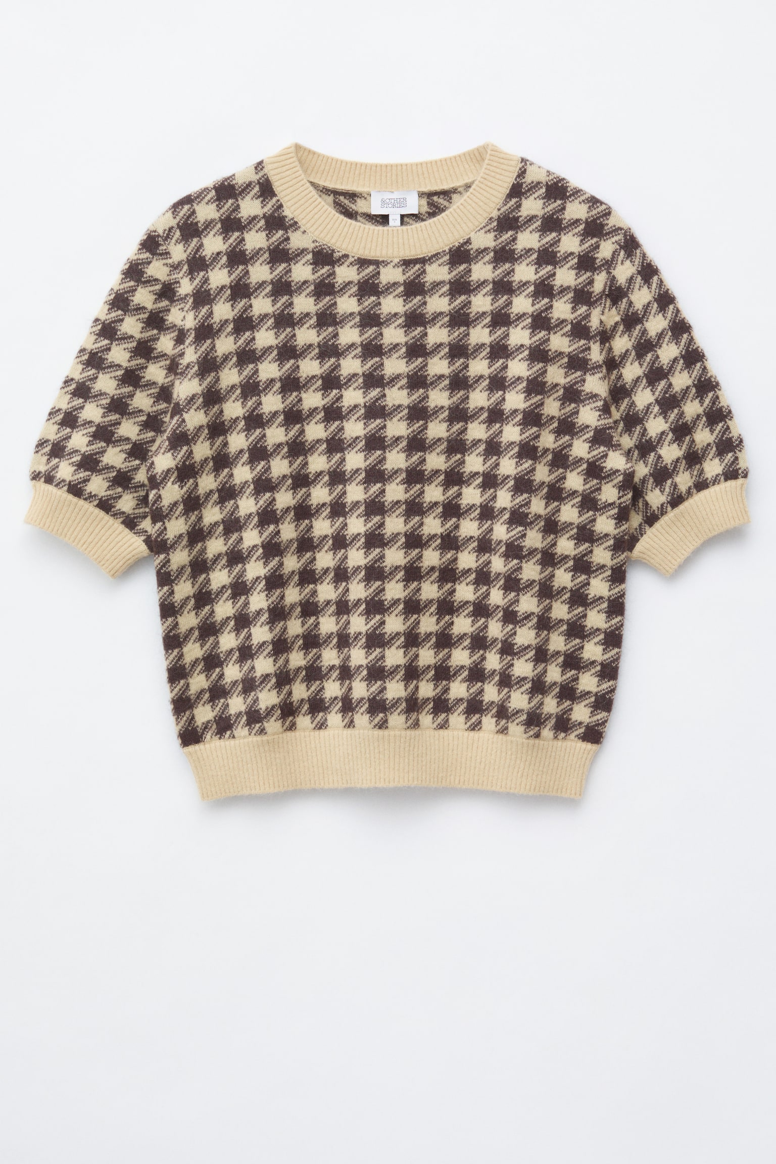 Mohair Blend Top - Brown/Yellow Houndstooth/Dark Blue/Cool Blue - 1