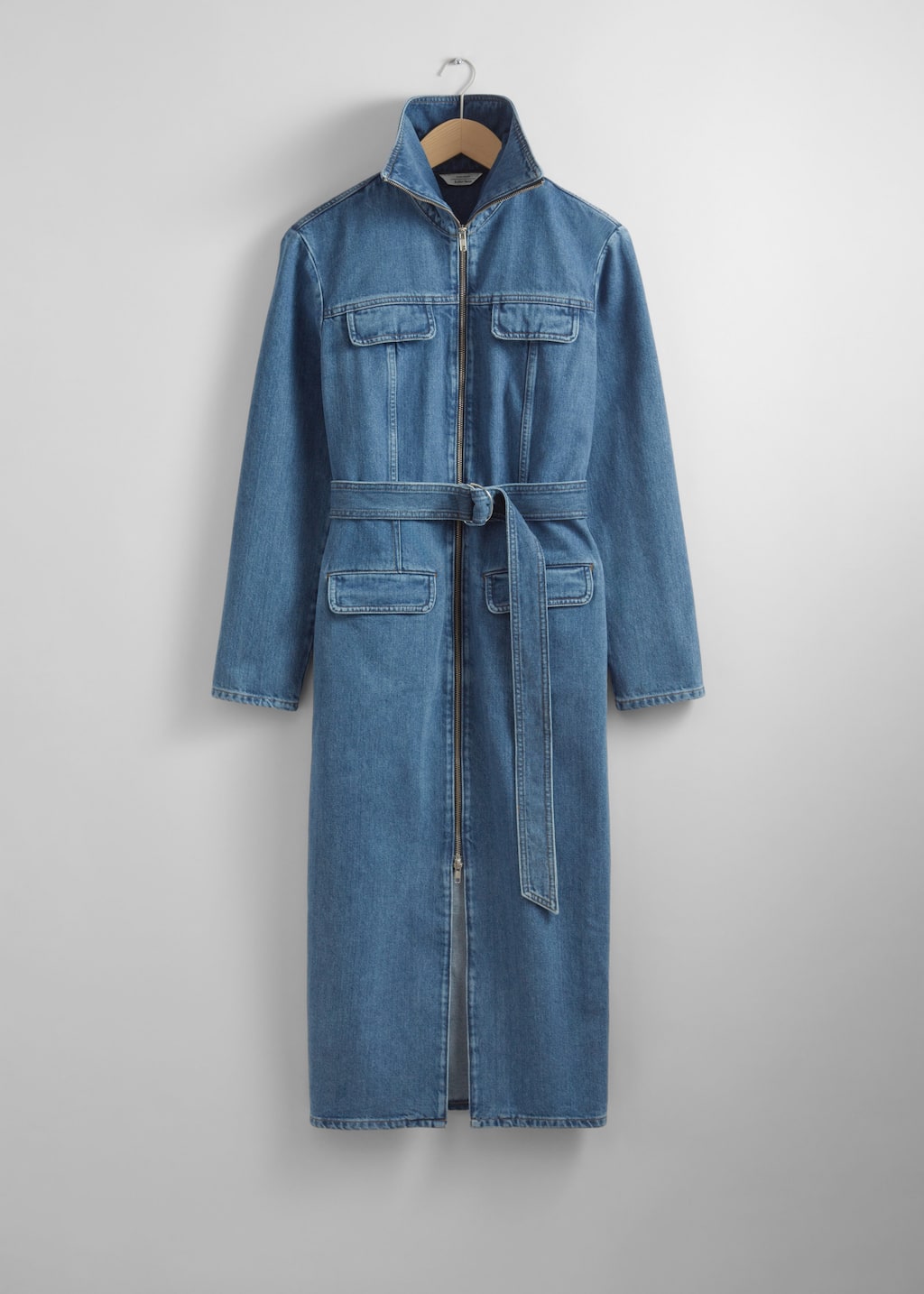 Vestido midi funcional con cinturón - Blue Denim - Bodegón