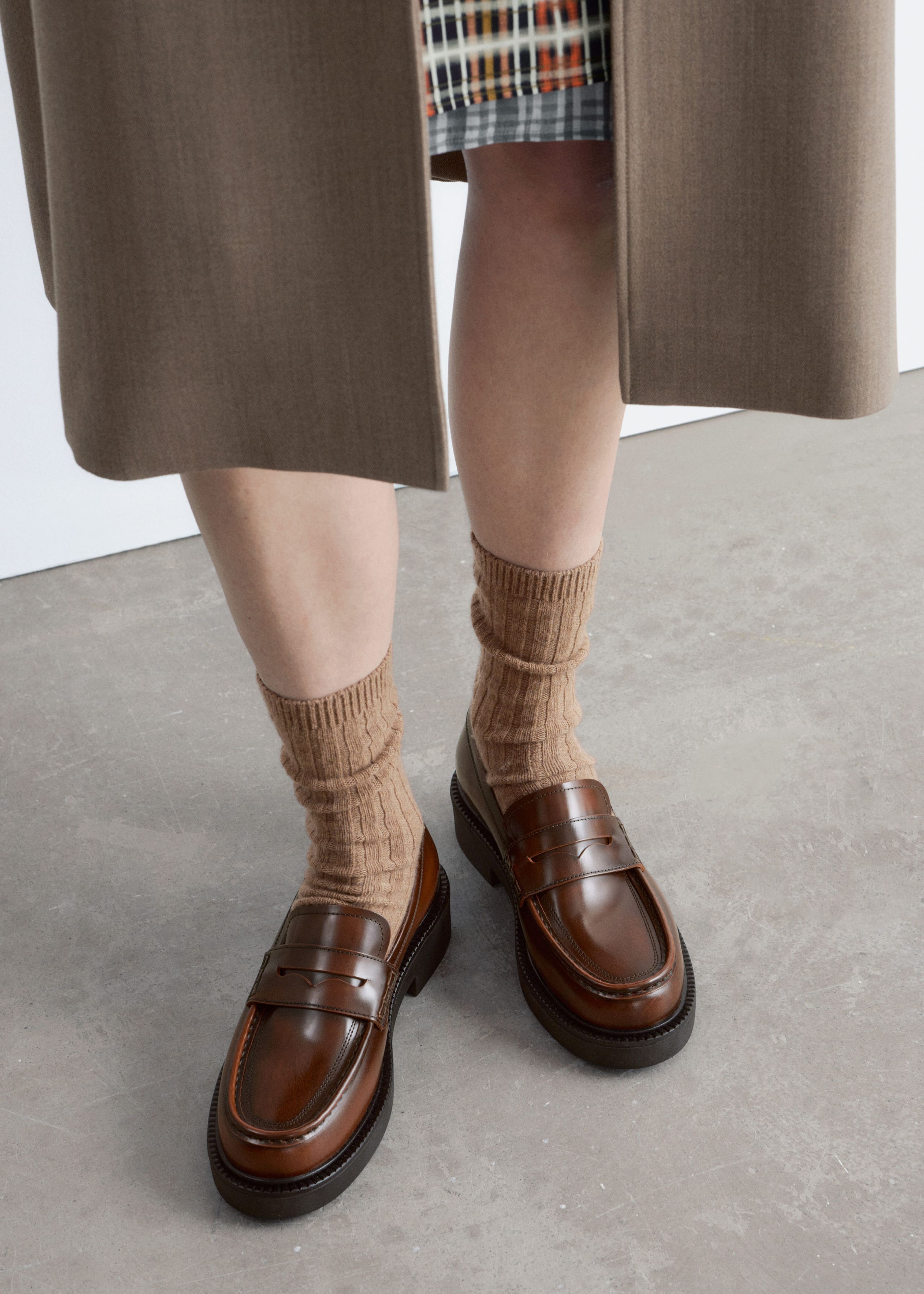 Chunky Leather Loafers - Dark Brown - Lookbook