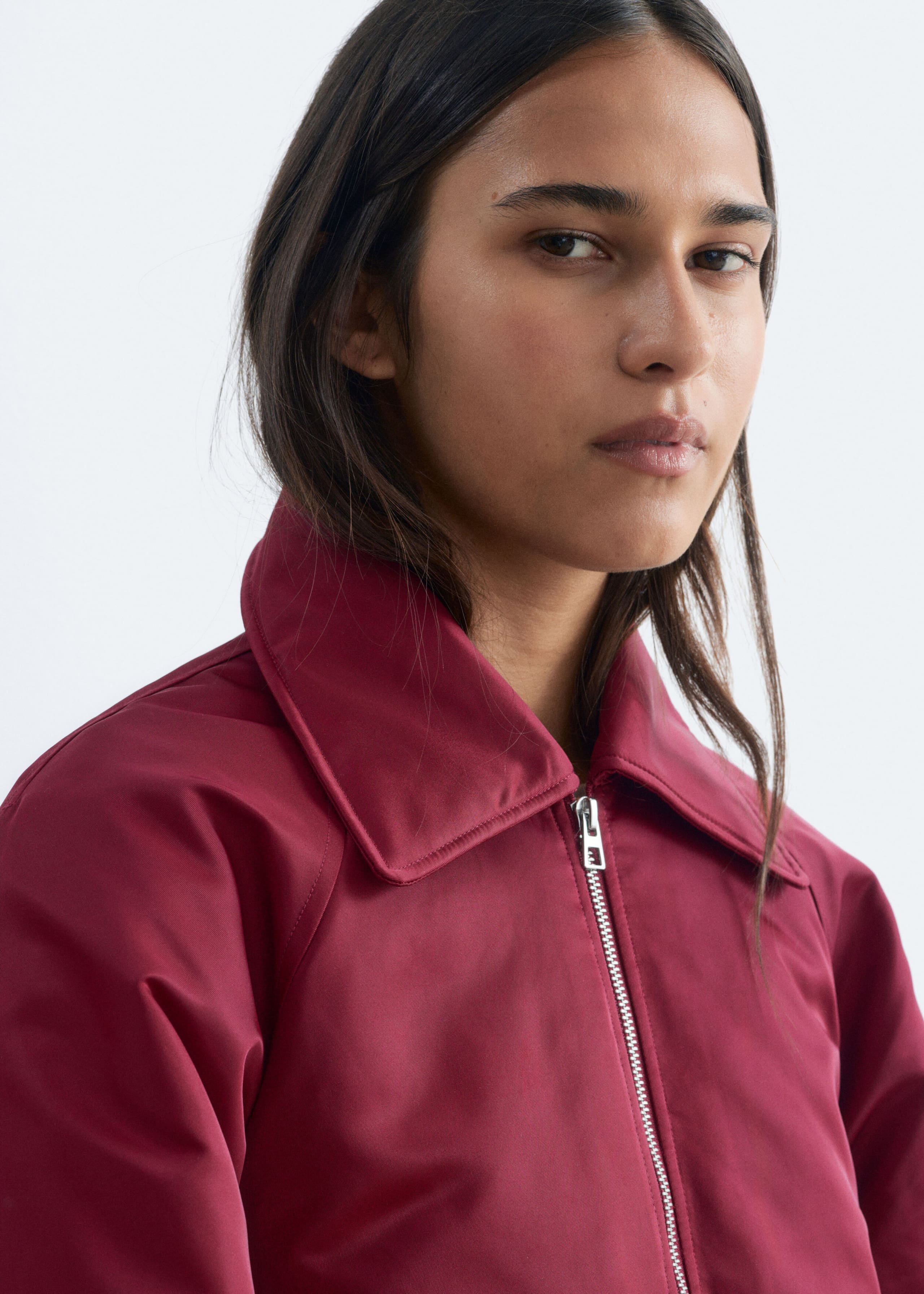 Collared Bomber Jacket - Burgundy - Lookbook