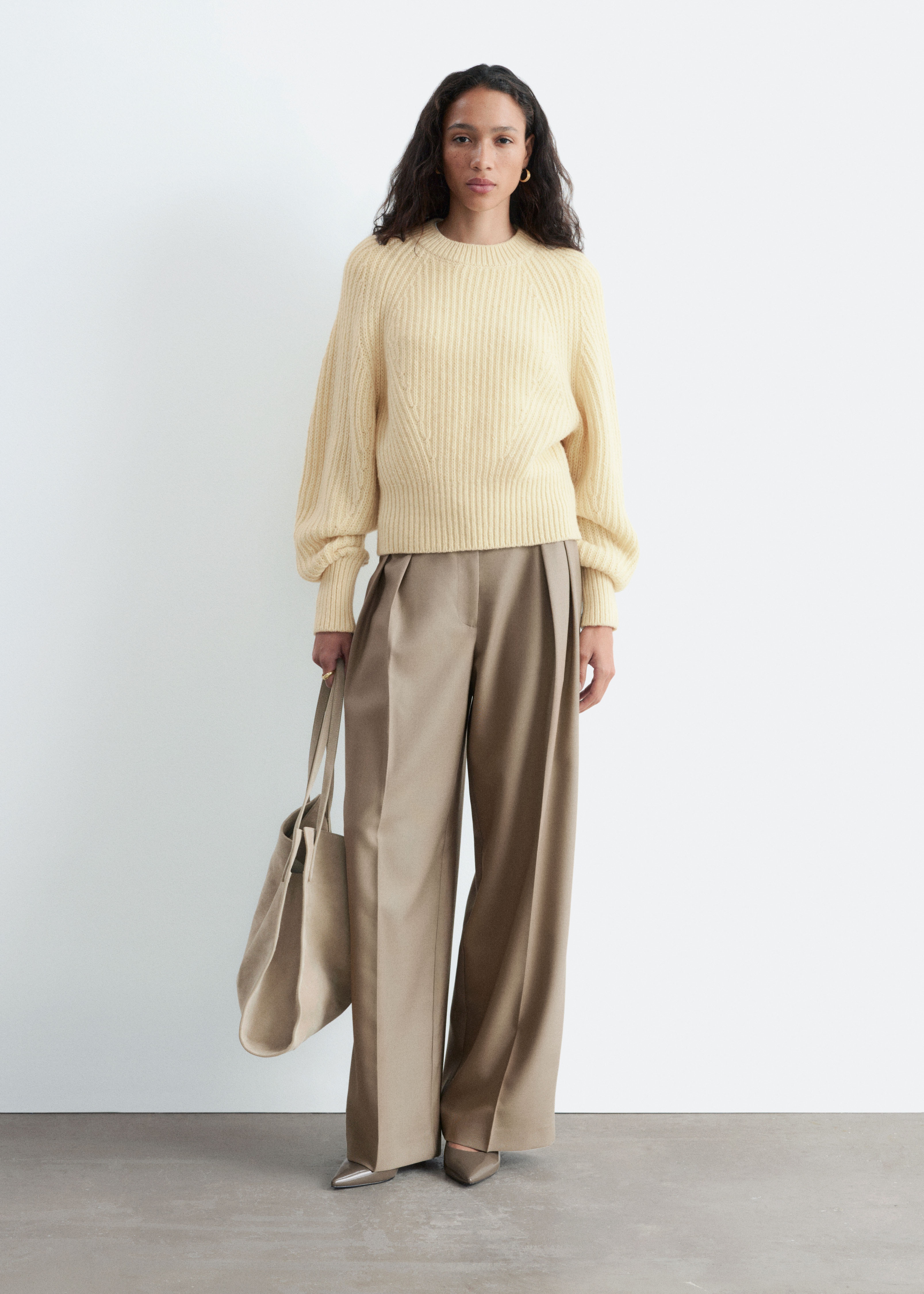 Pantaloni sartoriali in misto lana - Beige/Marrone scuro/Nero
