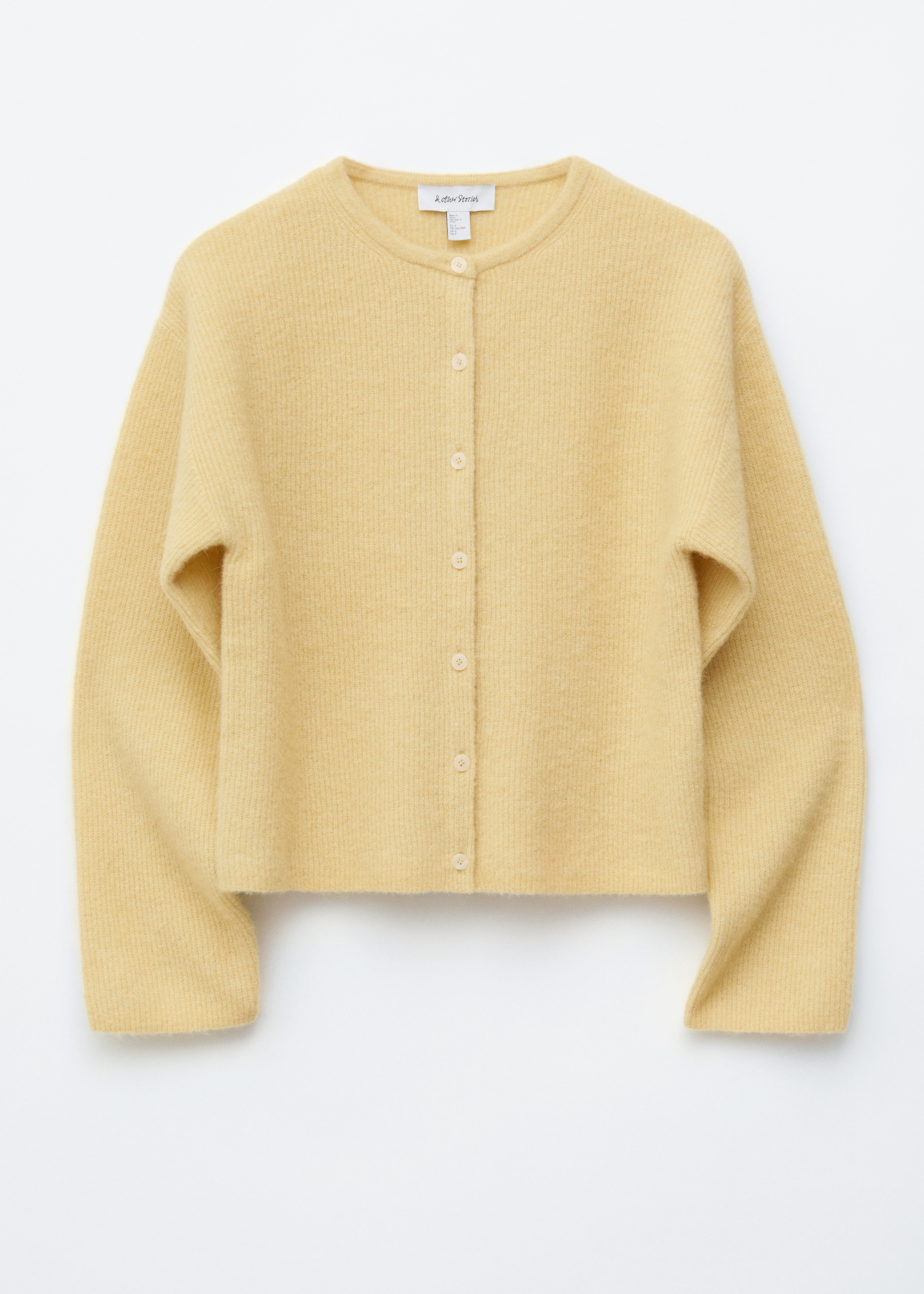 Dzianinowy kardigan z domieszką alpaki - Pastelowy żółty/Zielony/Przydymiony róż/Beżowy/Szary/Biały/Mole/Ciemnoczerwony melanż/Szarobrązowy