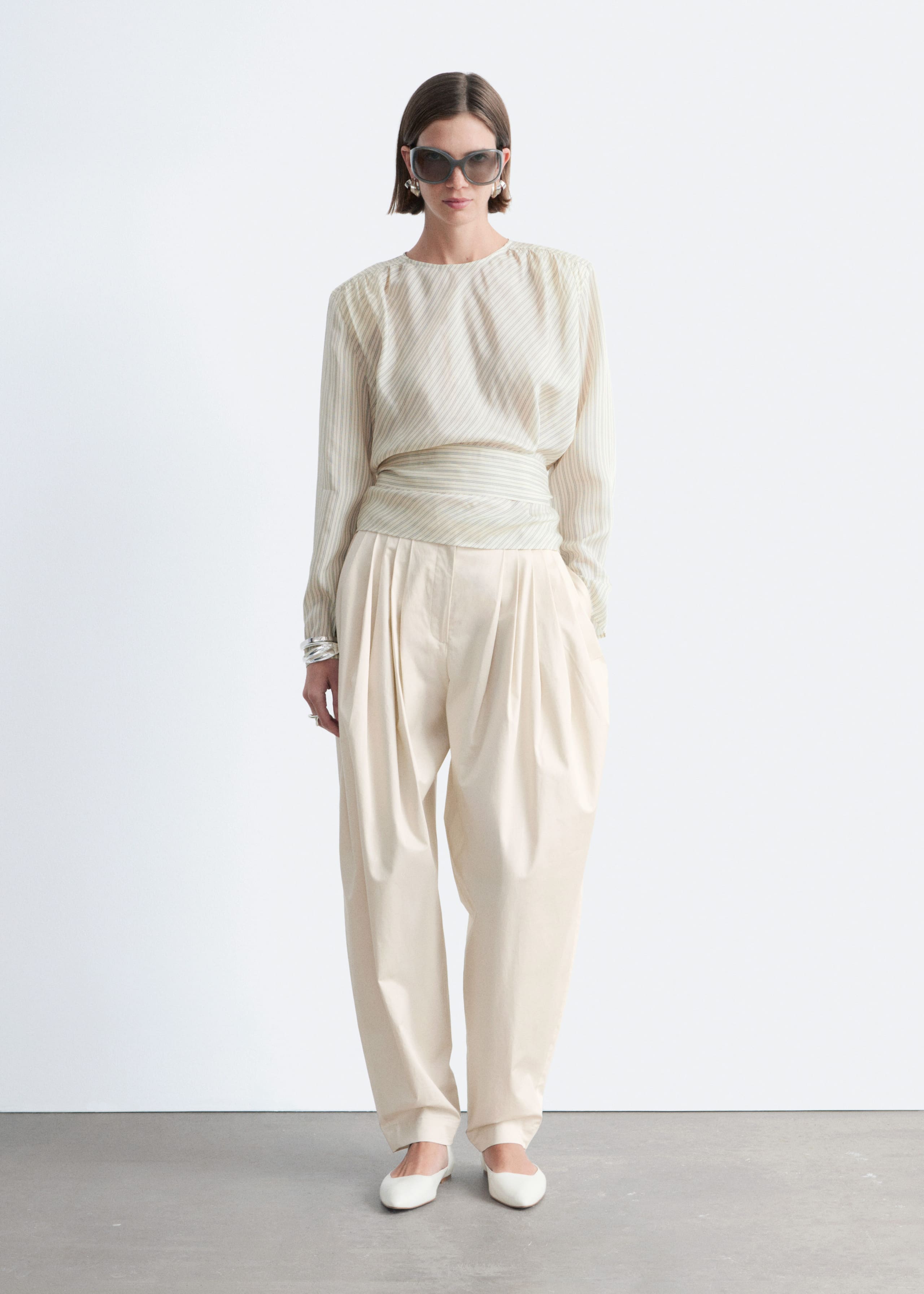 Image of Gathered Tie-Belt Blouse