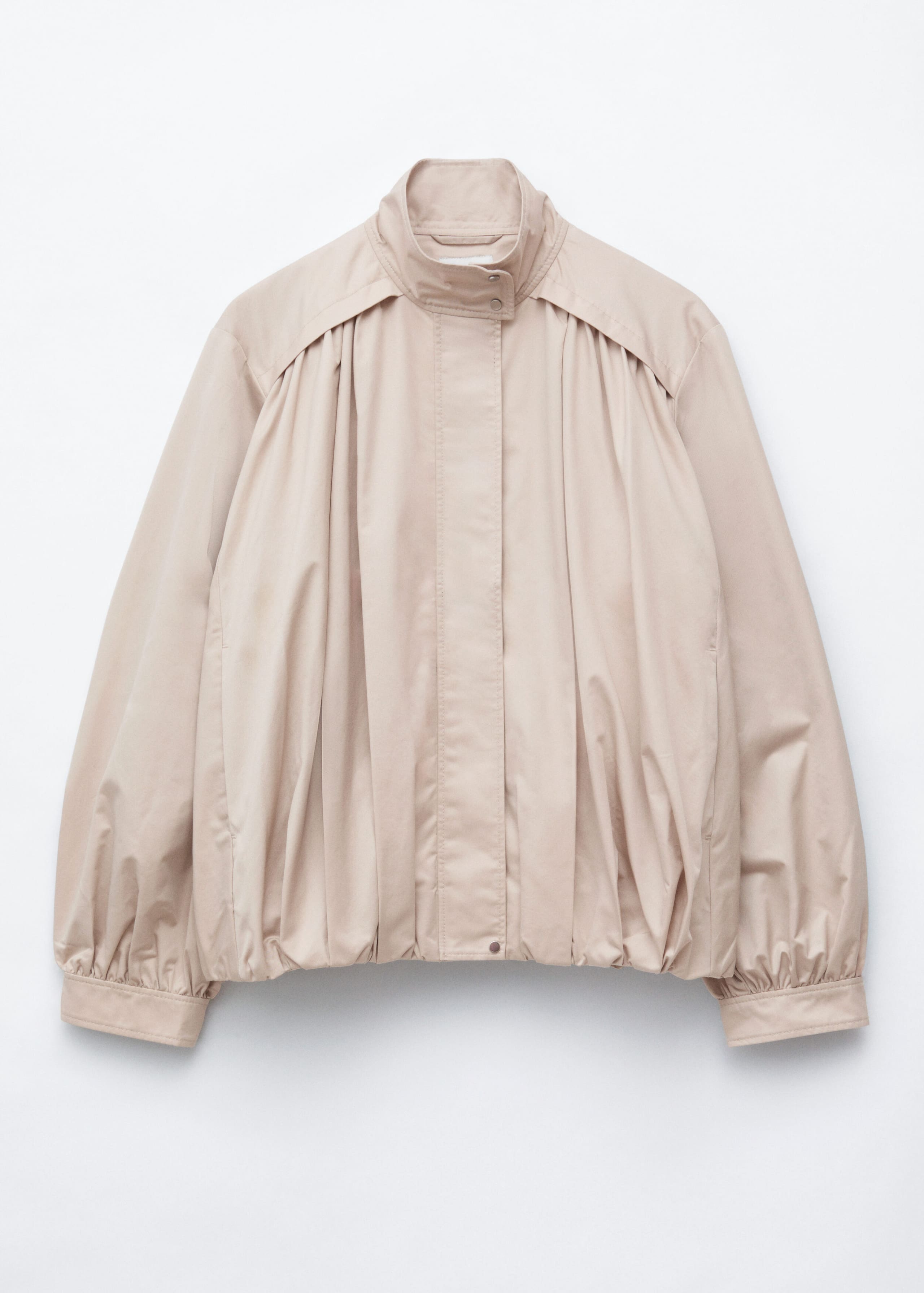 Gathered Stand-Collar Jacket - Beige - Lookbook