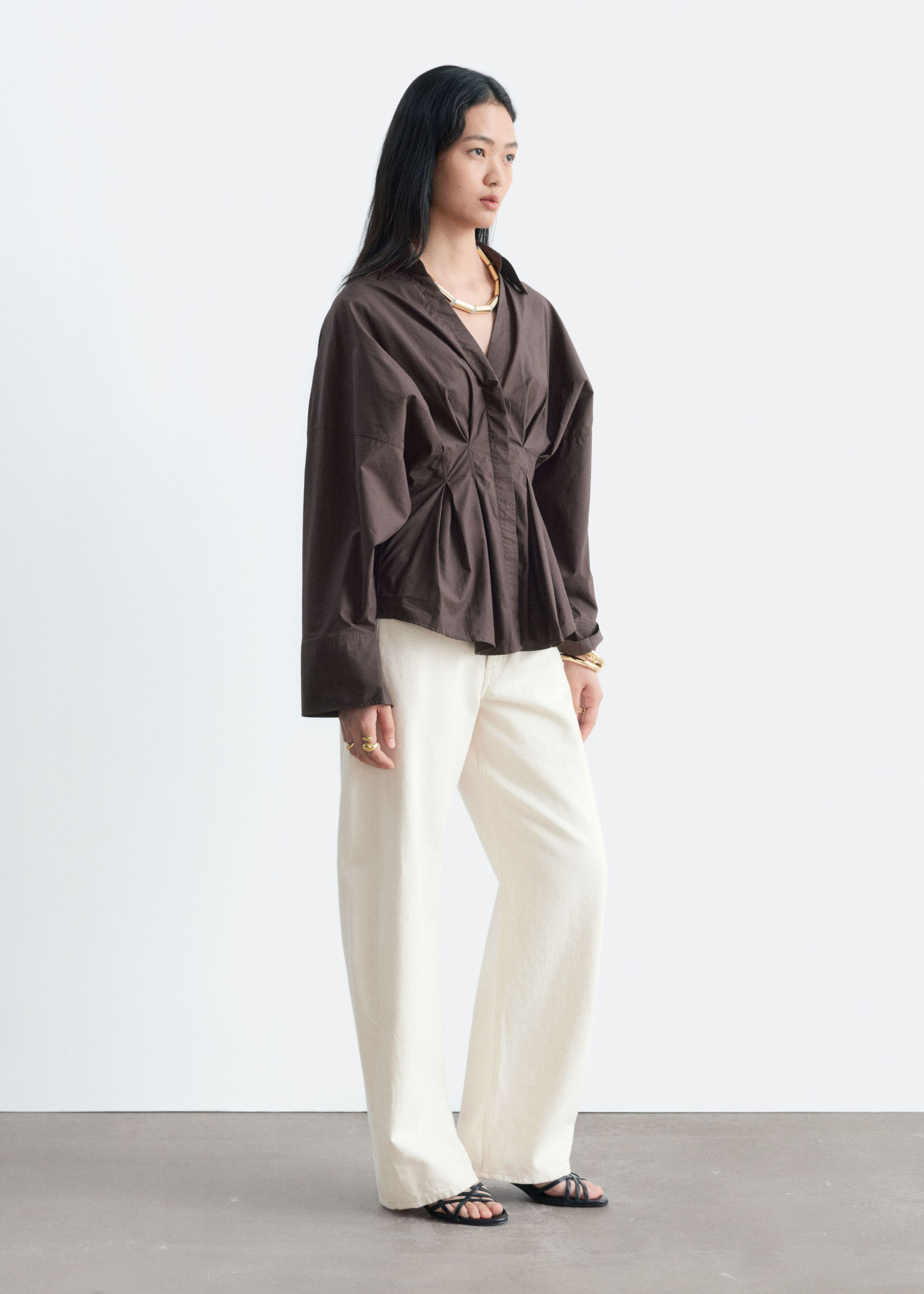 Fitted-Waist Cotton Shirt - Dark Brown - Lookbook