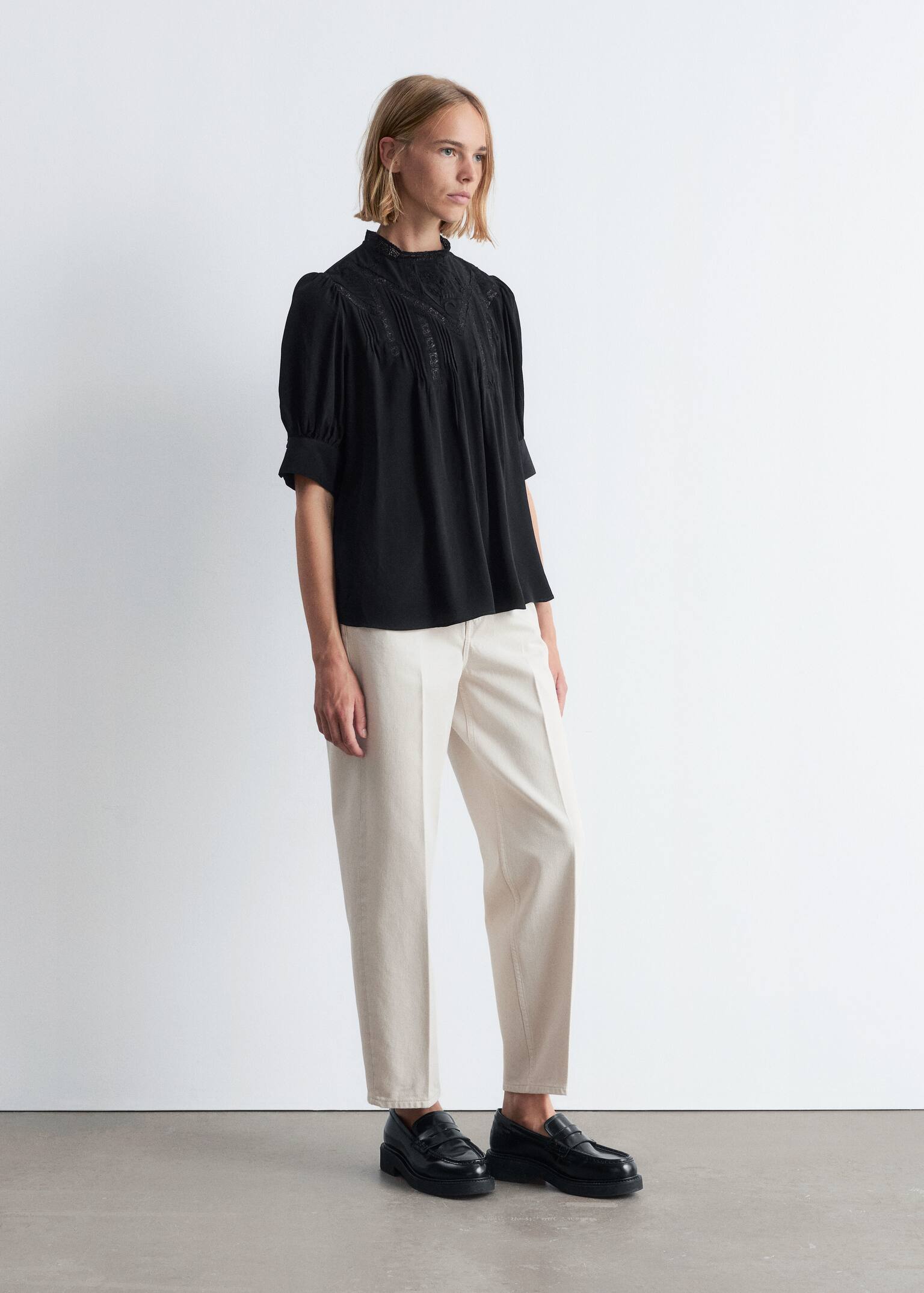 Embroidered Lace Blouse - Black/Black - 6