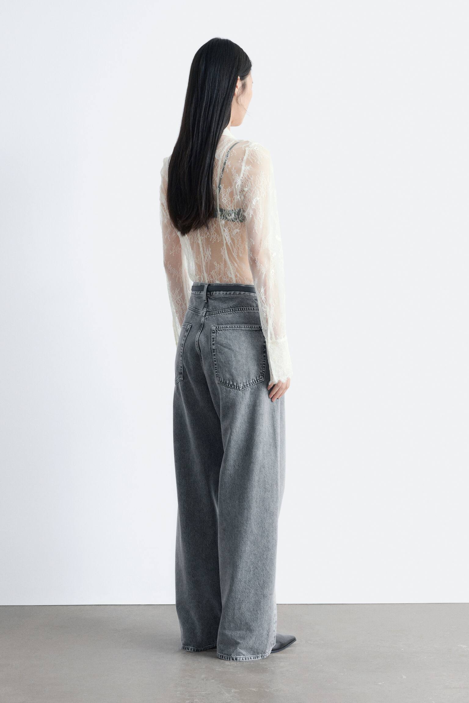 Camisa de encaje de corte cónico - Crema - 4