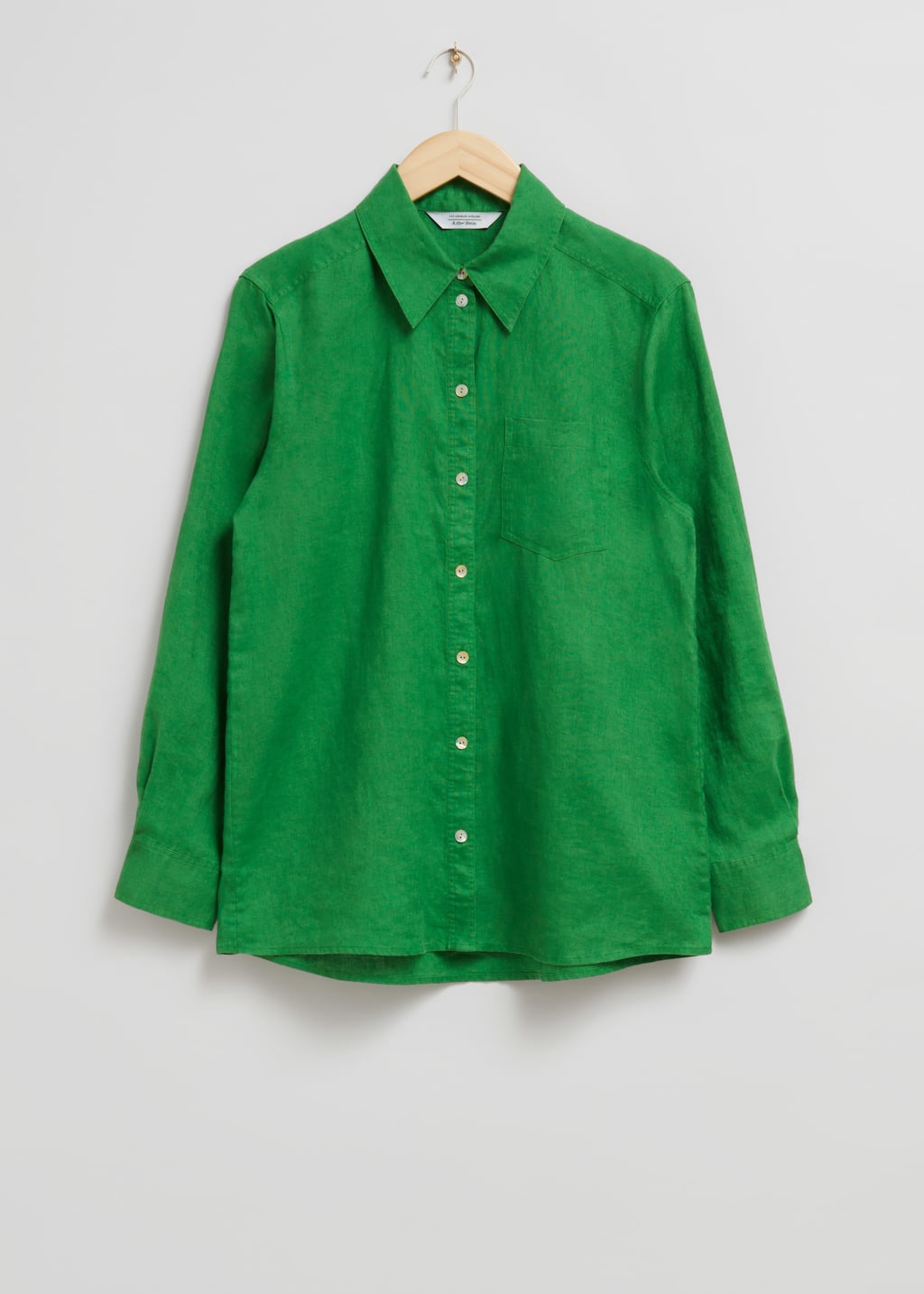Camicia in lino con tasca applicata - Verde brillante - Natura morta