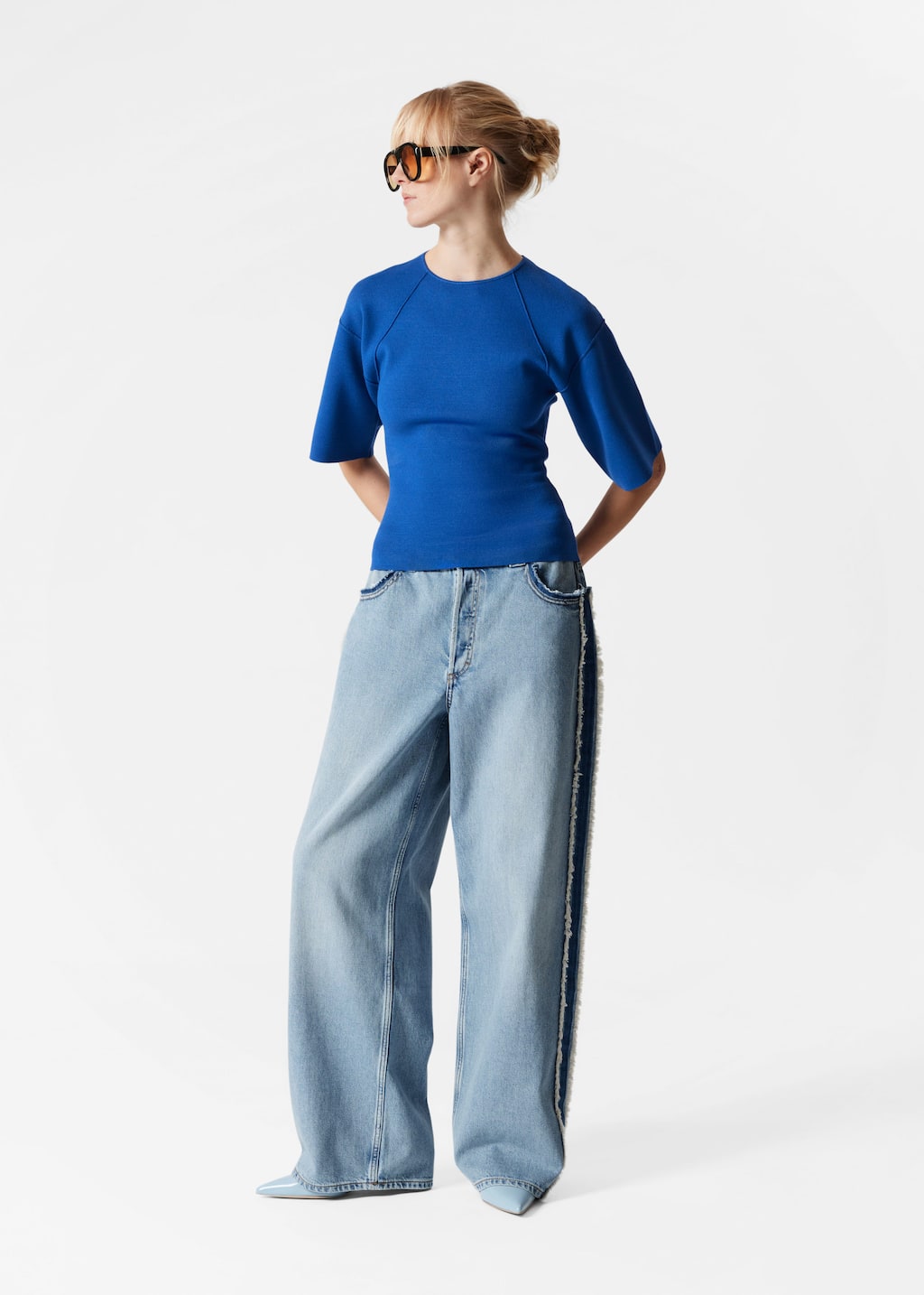 Top de mangas anchas con espalda descubierta - Azul - Lookbook
