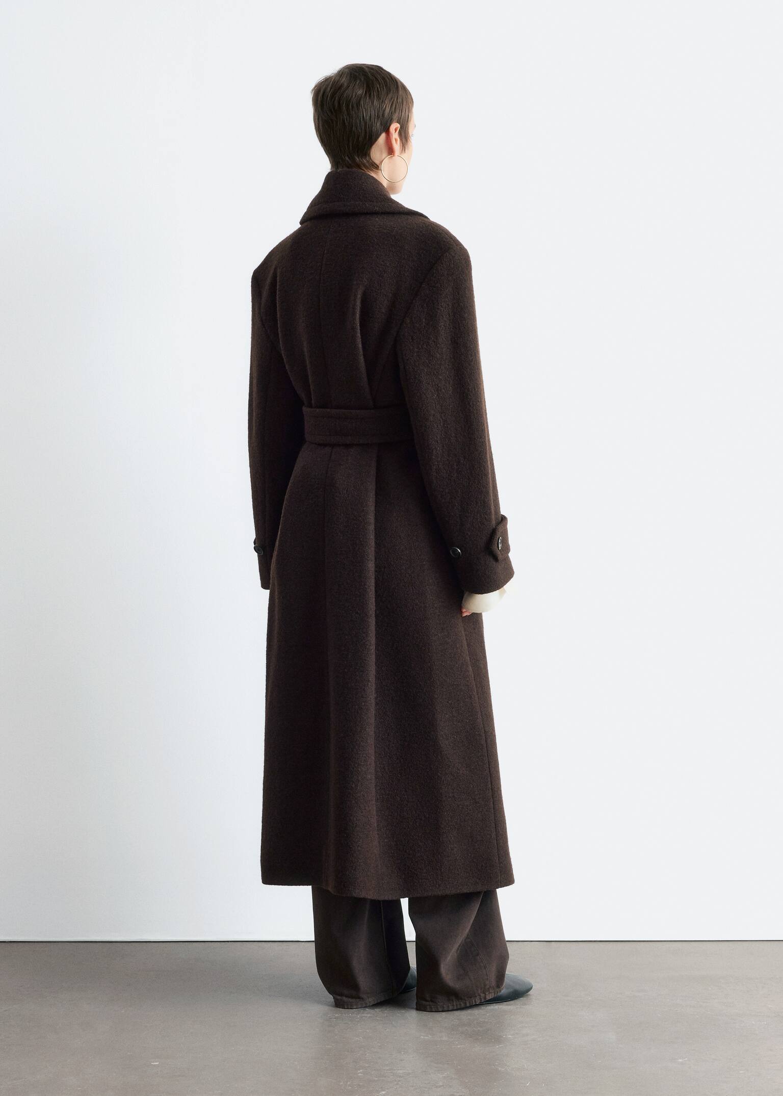 Wollmantel mit Bindegürtel - Dunkelbraun/Schwarz - 7
