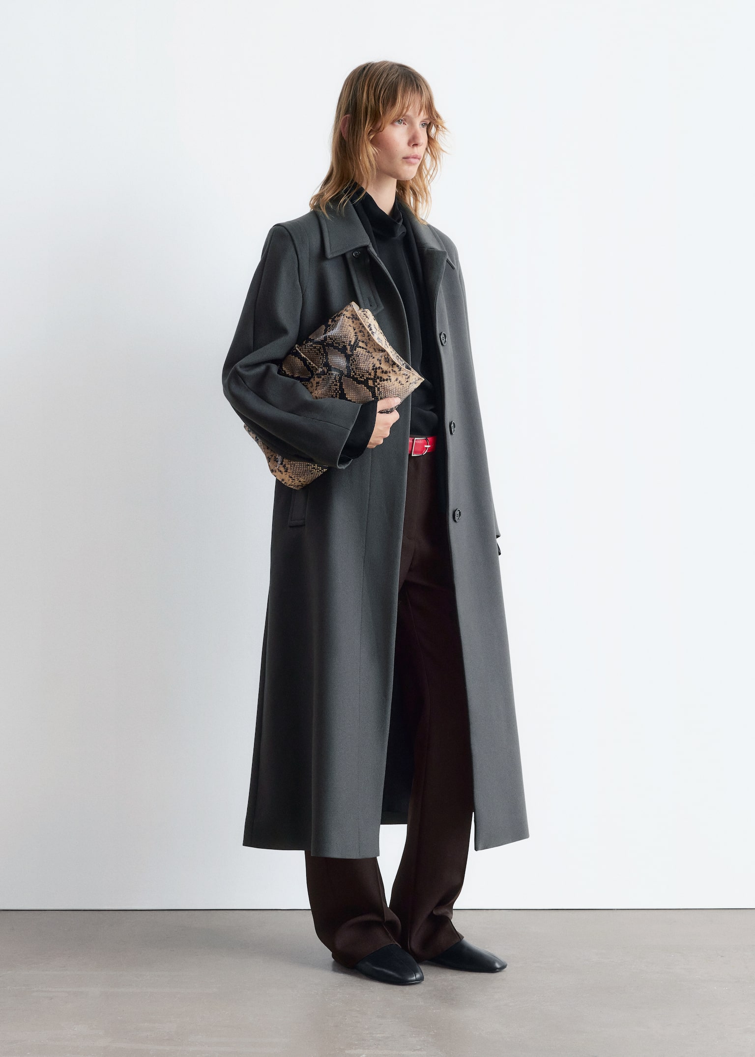 Gyapjú maxi kabát - Dark Grey - 4