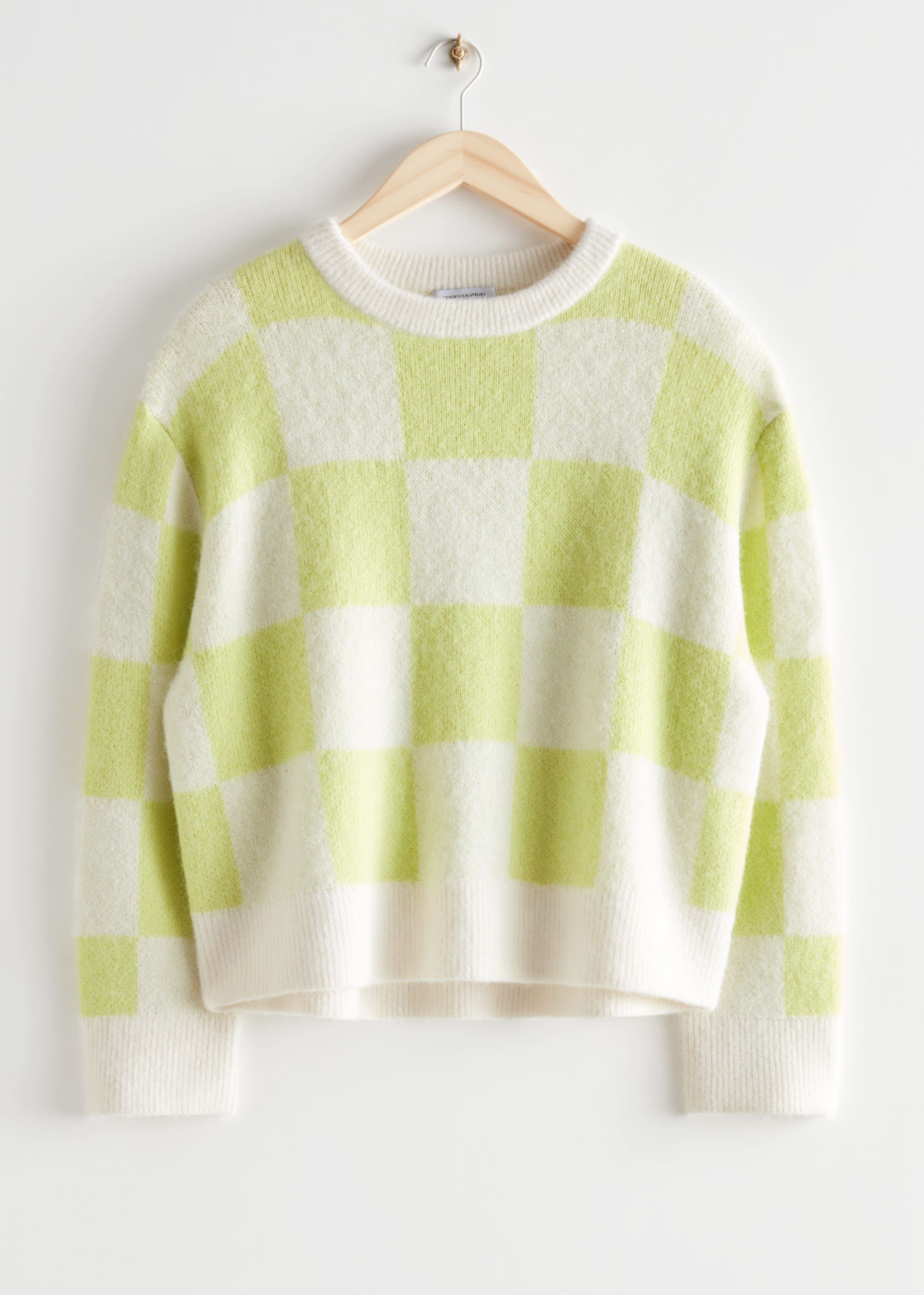 Oversized Check Knit Sweater - Yellow/White Checks - Bodegón