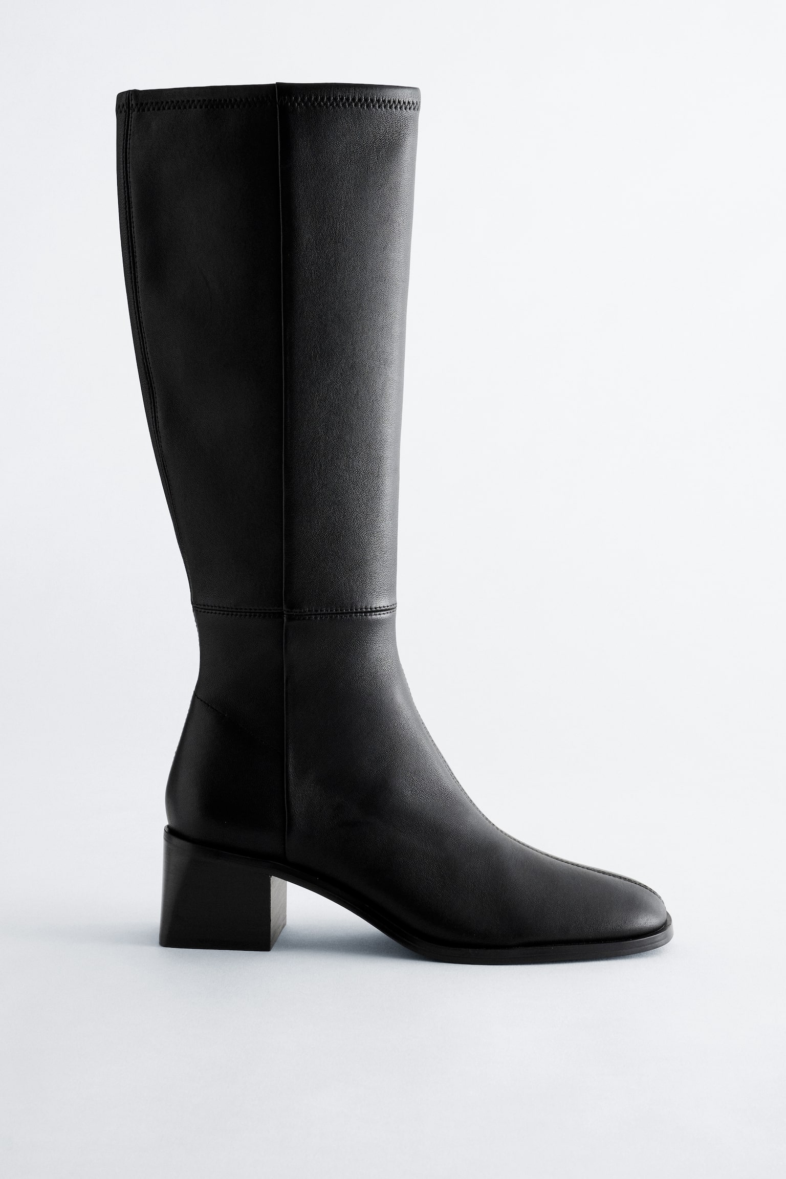 High-Shaft Leather Sock Boot - Black