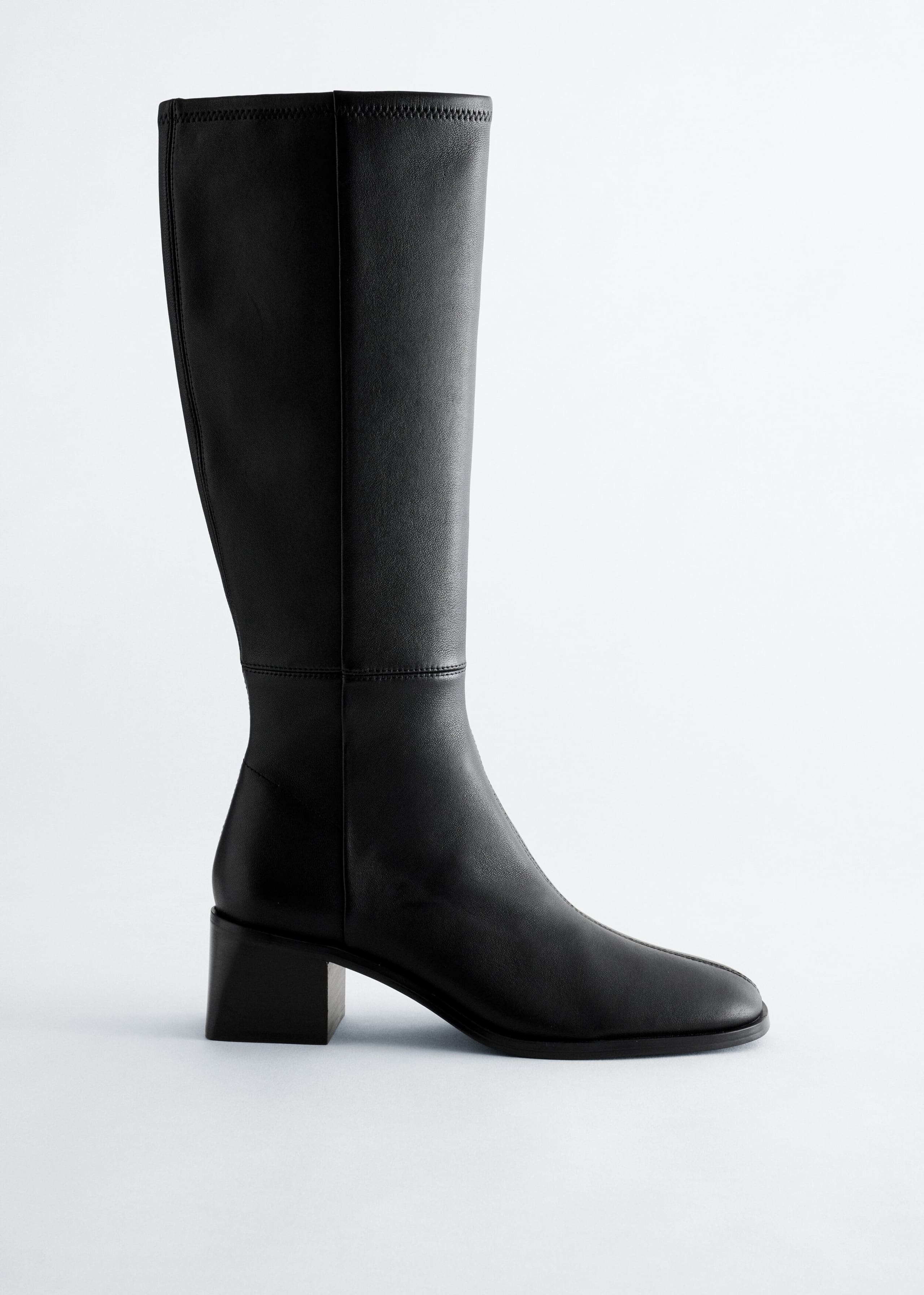 High-Shaft Leather Sock Boot - Black - Still Life