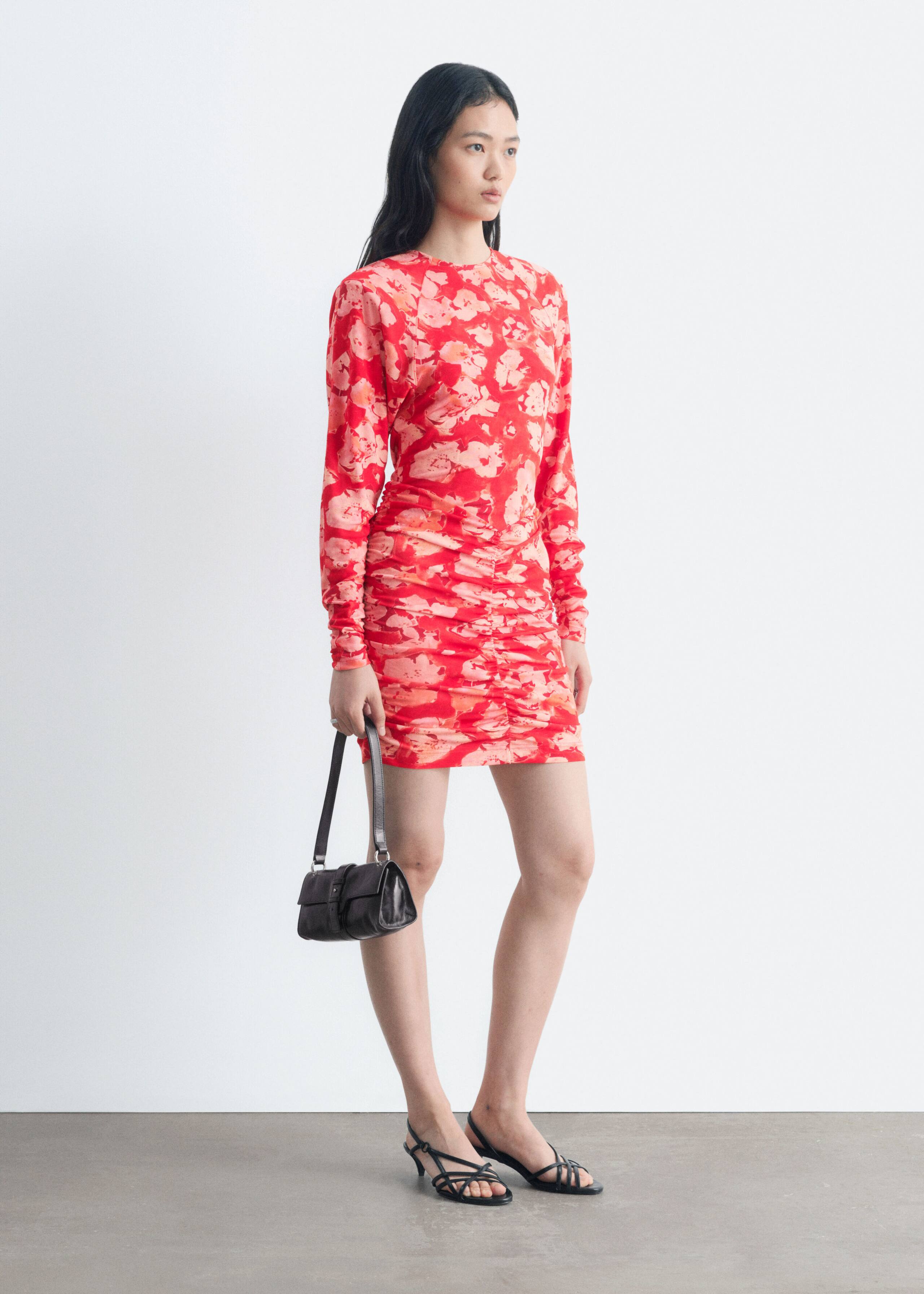 Ruched Mini Dress - Red/Florals - Lookbook