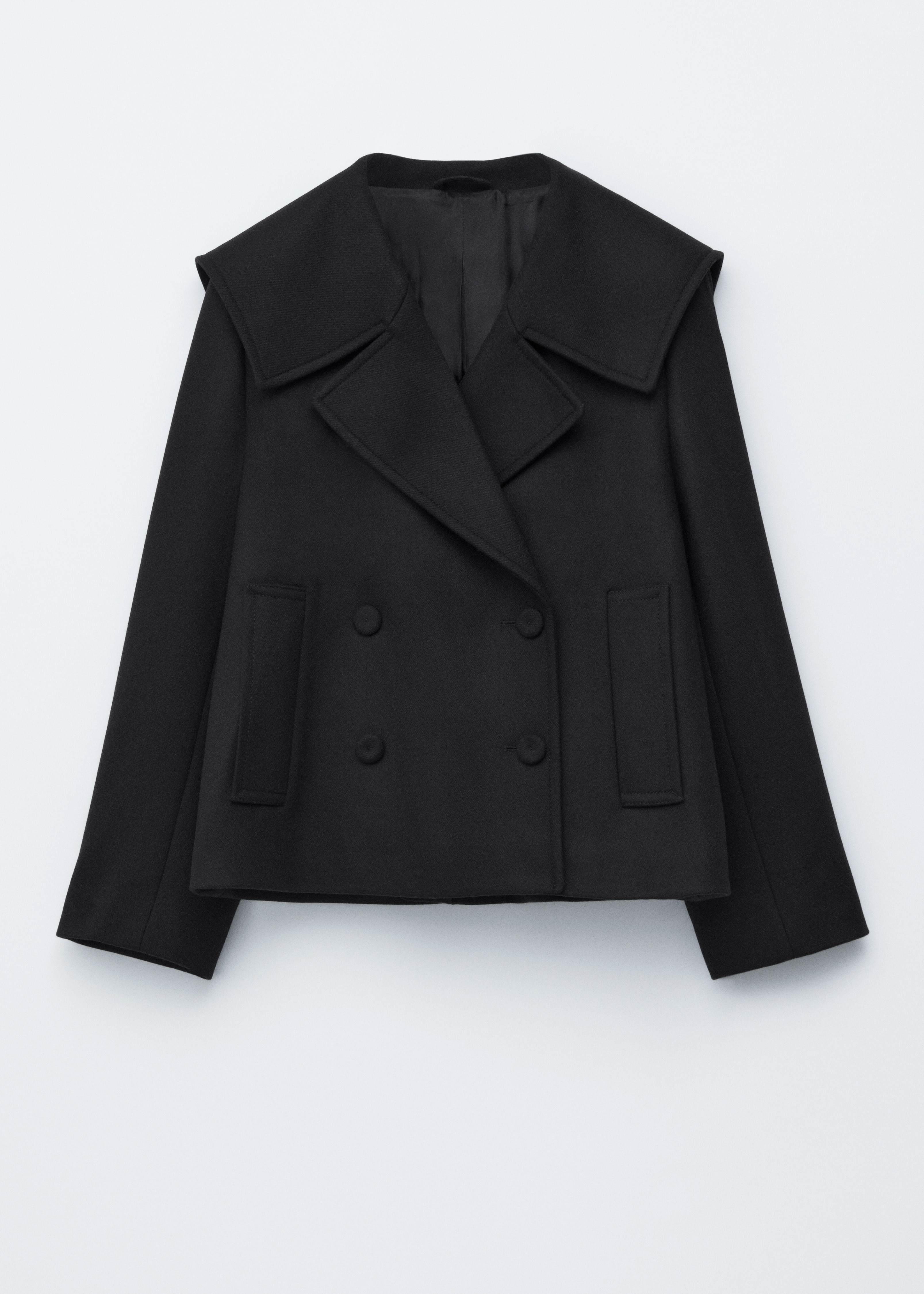 Dvojradový vlnený kabát - Čierna/Svetlohnedá